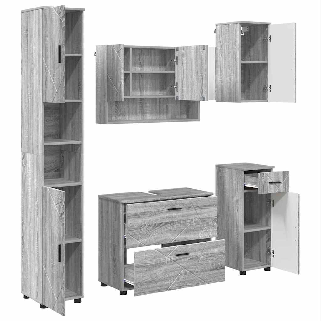 vidaXL Set de mobilier pentru baie cu sertar cu raft 5 pcs Gri Sonoma