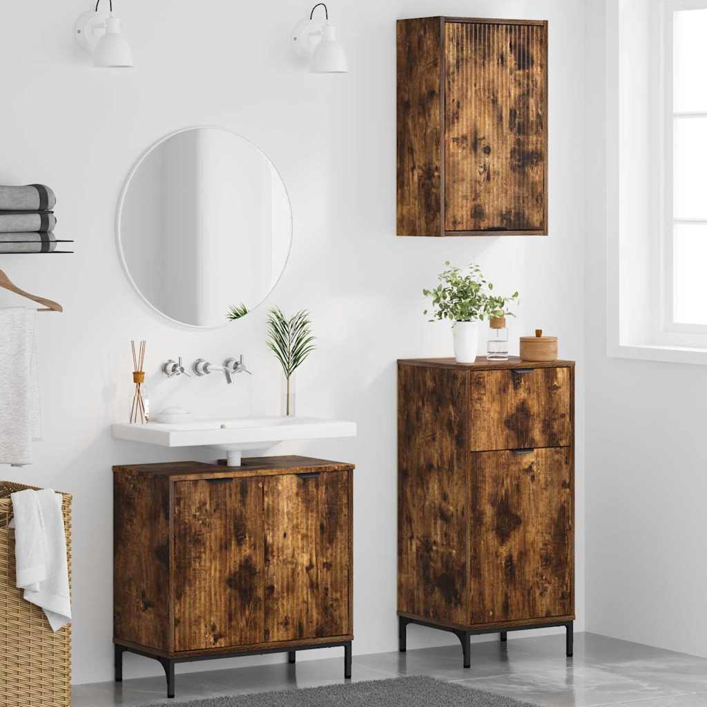 vidaXL Set de mobilier pentru baie cu sertar 3 pcs Stejar fumuriu