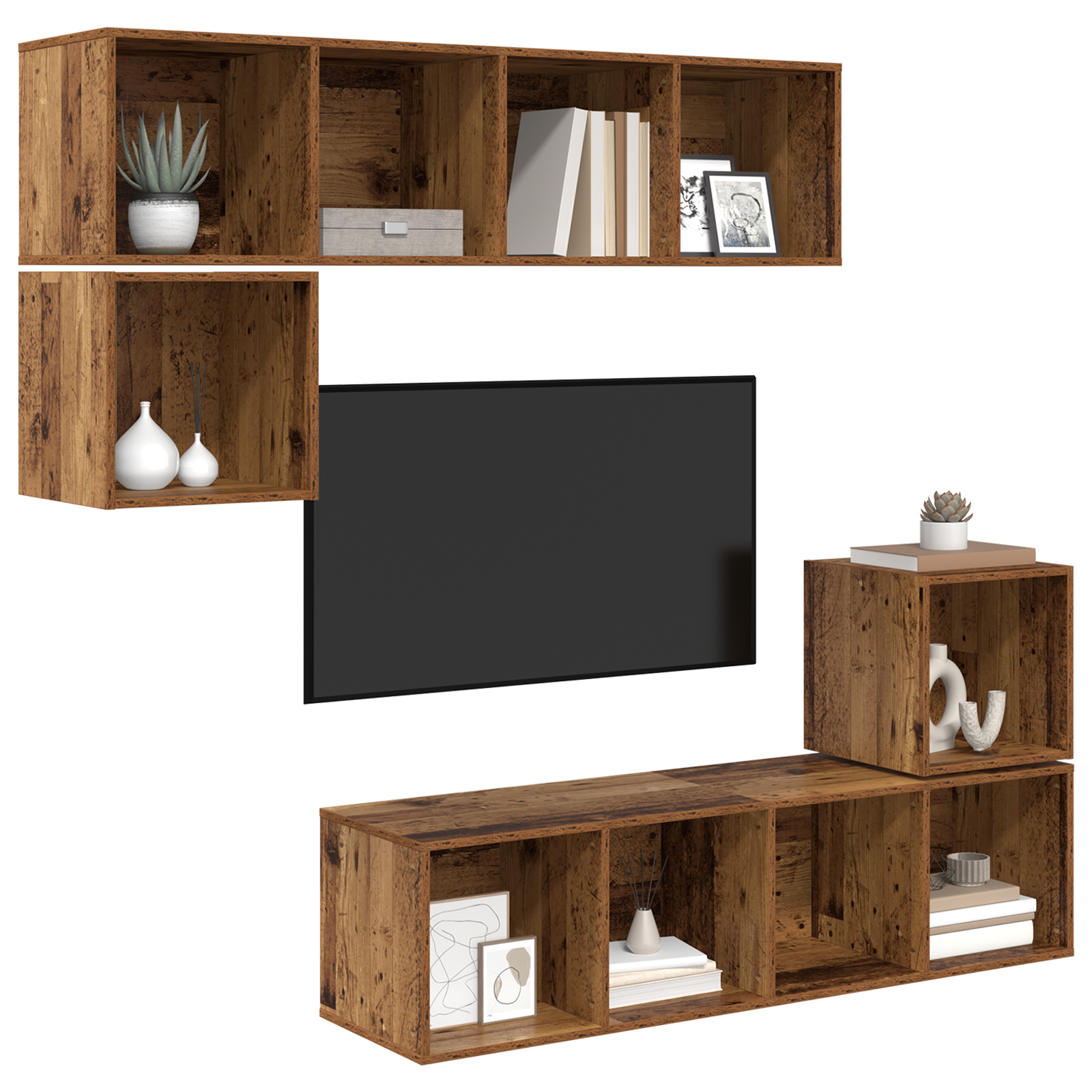 vidaXL Set comodă TV 4 pcs Lemn vechi 37 x 37 x 142.5 cm Lemn compozit vidaXL Set comodă TV 4 pcs Lemn vechi 37 x 37 x 142.5 cm Lemn compozit