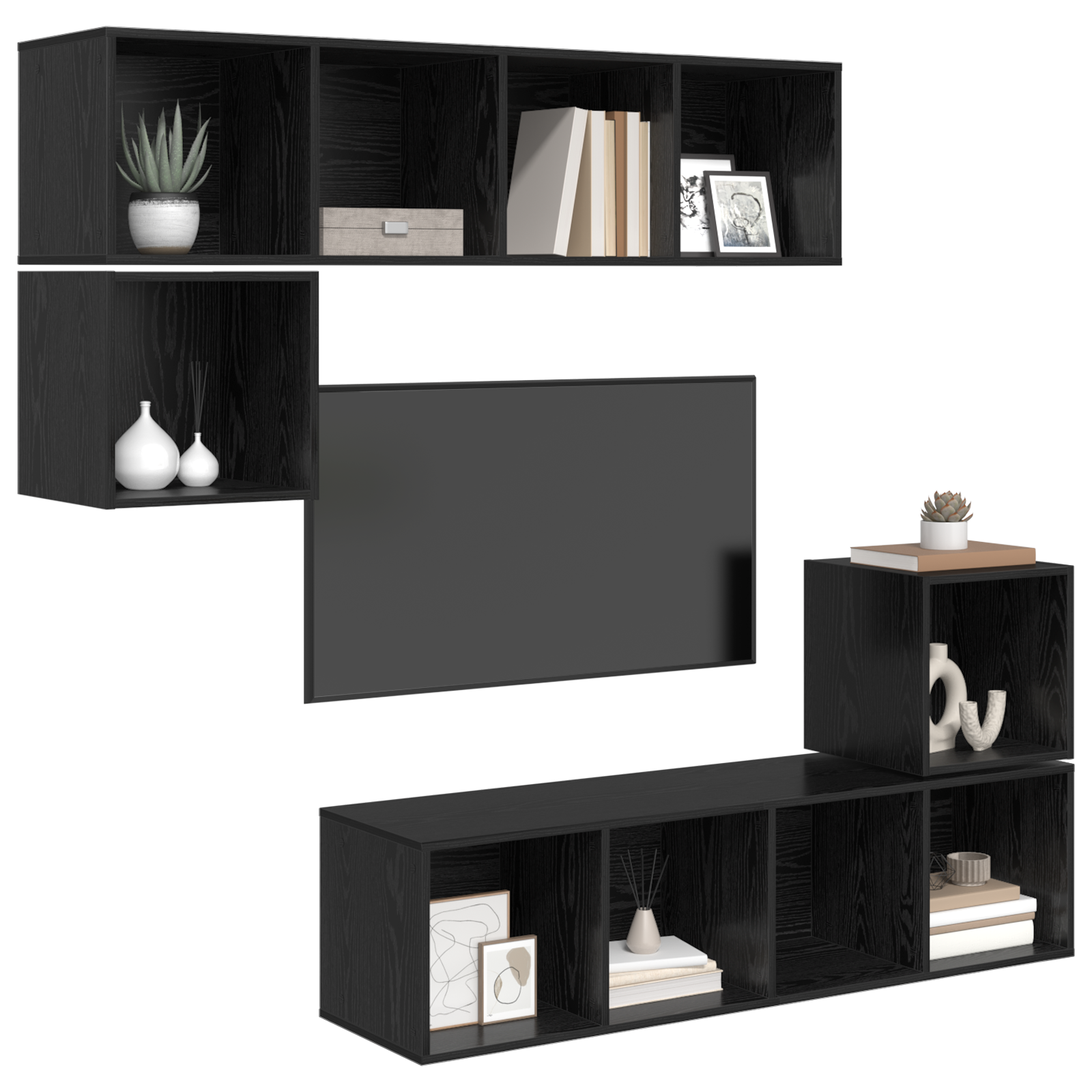 vidaXL Set comodă TV Pe perete 4 pcs Stejar negru 37 x 37 x 142.5 cm vidaXL Set comodă TV Pe perete 4 pcs Stejar negru 37 x 37 x 142.5 cm