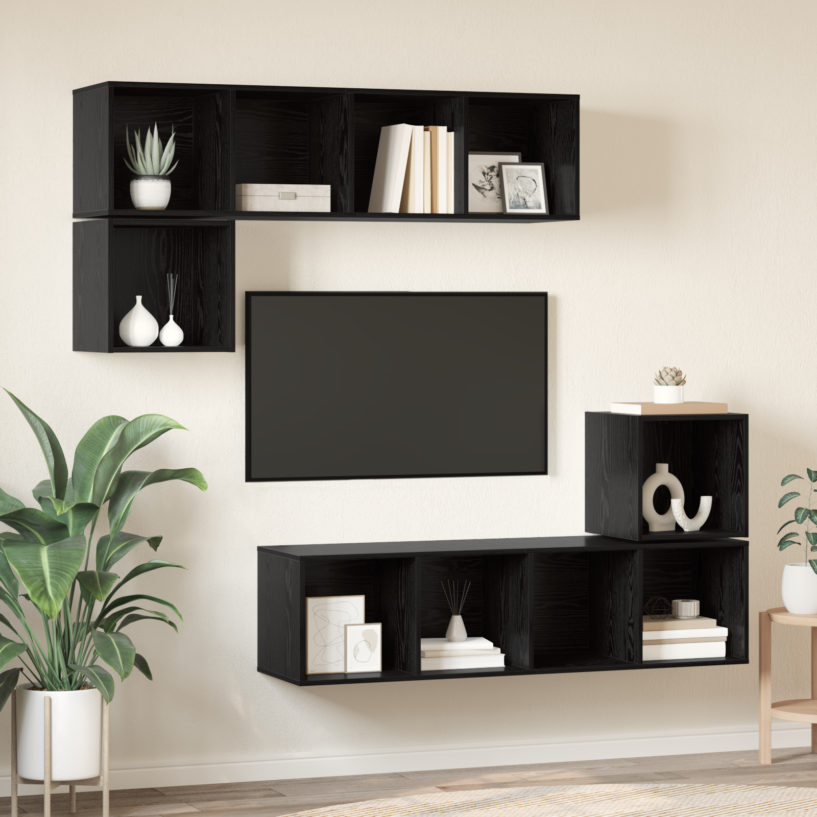 vidaXL Set comodă TV Pe perete 4 pcs Stejar negru 37 x 37 x 142.5 cm vidaXL Set comodă TV Pe perete 4 pcs Stejar negru 37 x 37 x 142.5 cm