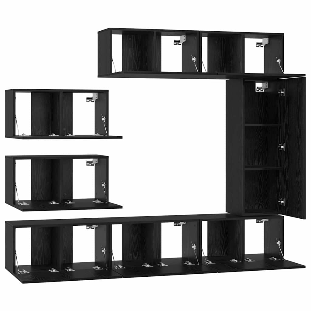 vidaXL Set comodă TV Pe perete 8 pcs Stejar negru 30.5 x 30 x 90 cm vidaXL Set comodă TV Pe perete 8 pcs Stejar negru 30.5 x 30 x 90 cm