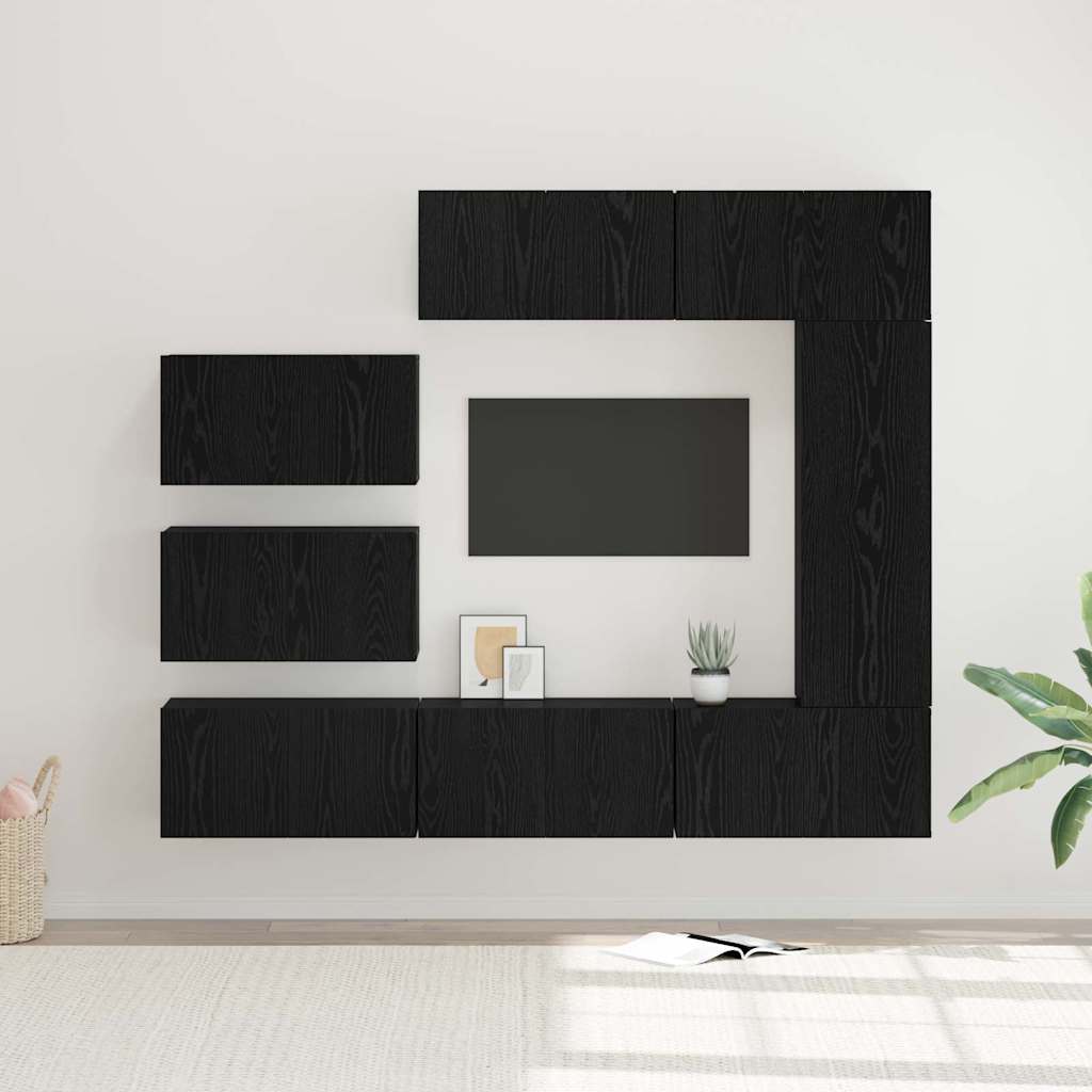 vidaXL Set comodă TV Pe perete 8 pcs Stejar negru 30.5 x 30 x 90 cm vidaXL Set comodă TV Pe perete 8 pcs Stejar negru 30.5 x 30 x 90 cm