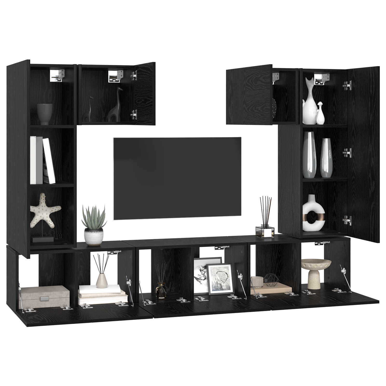 vidaXL Set comodă TV Pe perete 7 pcs Stejar negru 180 x 30 x 120 cm vidaXL Set comodă TV Pe perete 7 pcs Stejar negru 180 x 30 x 120 cm