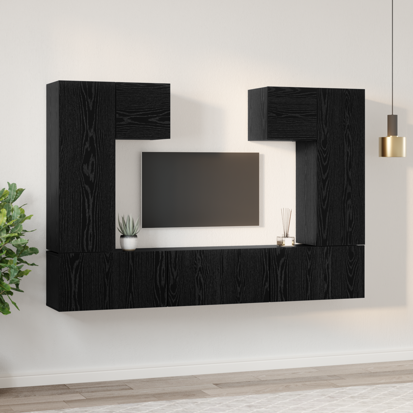 vidaXL Set comodă TV Pe perete 7 pcs Stejar negru 180 x 30 x 120 cm vidaXL Set comodă TV Pe perete 7 pcs Stejar negru 180 x 30 x 120 cm