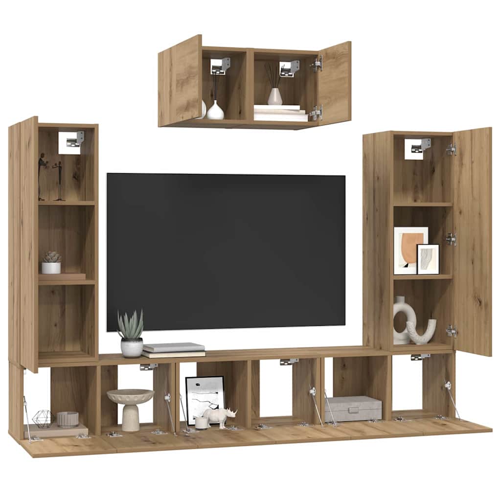 vidaXL Set comodă TV 7 pcs stejar artizanal 180 x 30 x 120 cm vidaXL Set comodă TV 7 pcs stejar artizanal 180 x 30 x 120 cm