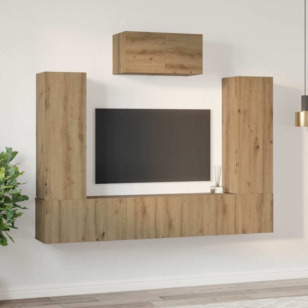 vidaXL Set comodă TV 7 pcs stejar artizanal 180 x 30 x 120 cm vidaXL Set comodă TV 7 pcs stejar artizanal 180 x 30 x 120 cm