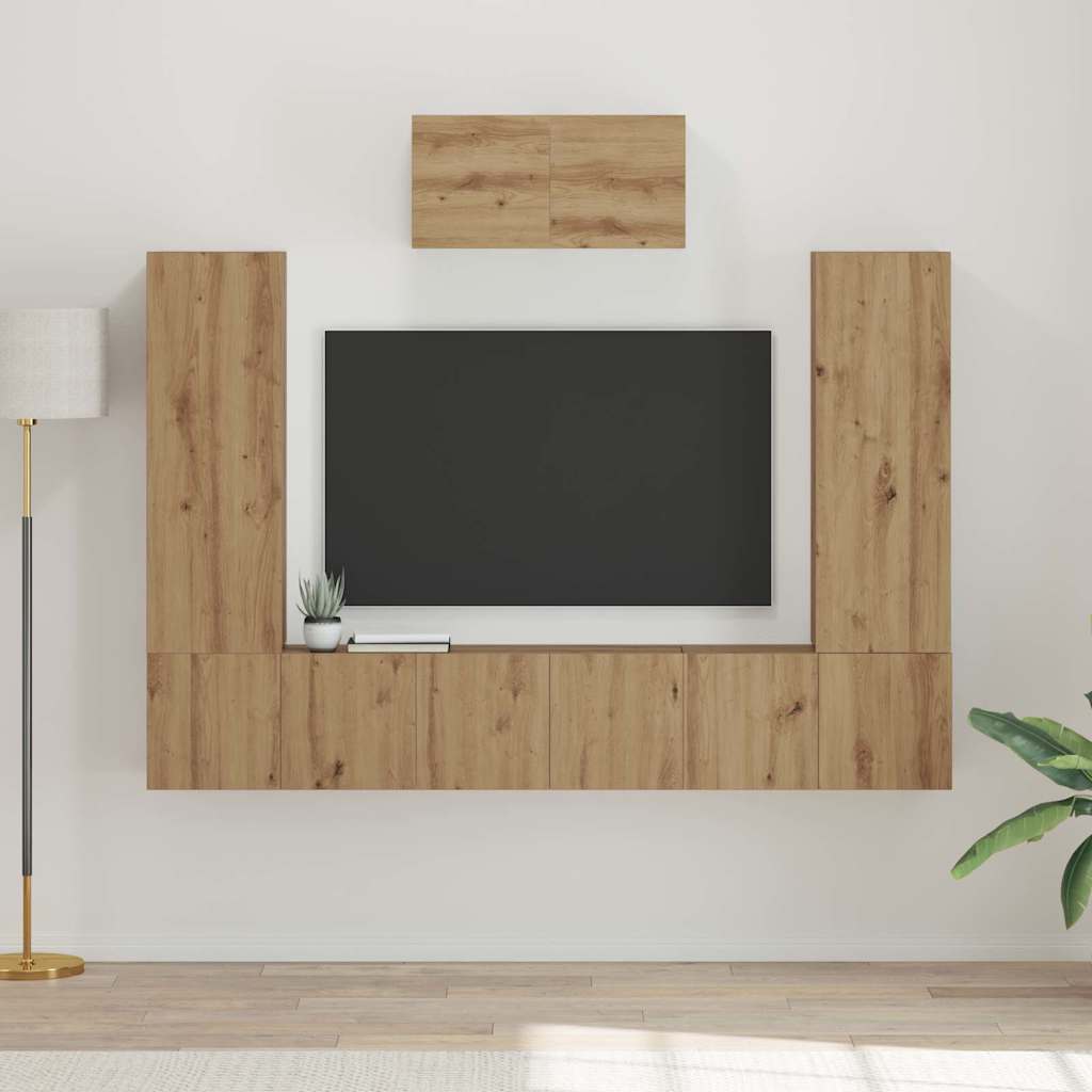 vidaXL Set comodă TV 7 pcs stejar artizanal 180 x 30 x 120 cm vidaXL Set comodă TV 7 pcs stejar artizanal 180 x 30 x 120 cm