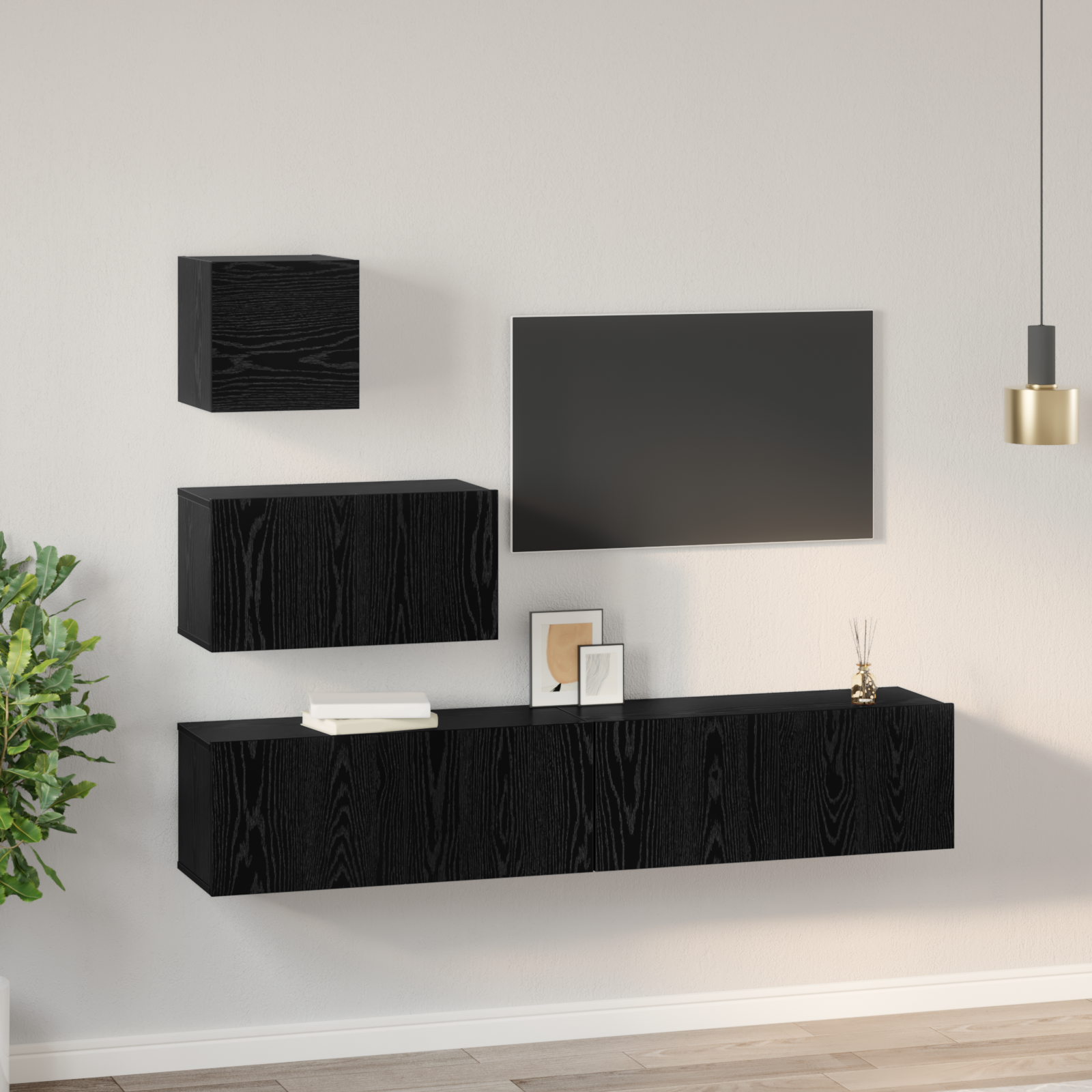 vidaXL Dulap pentru TV pe Perete 4 pcs Stejar negru 80 x 30 x 30.5 cm
