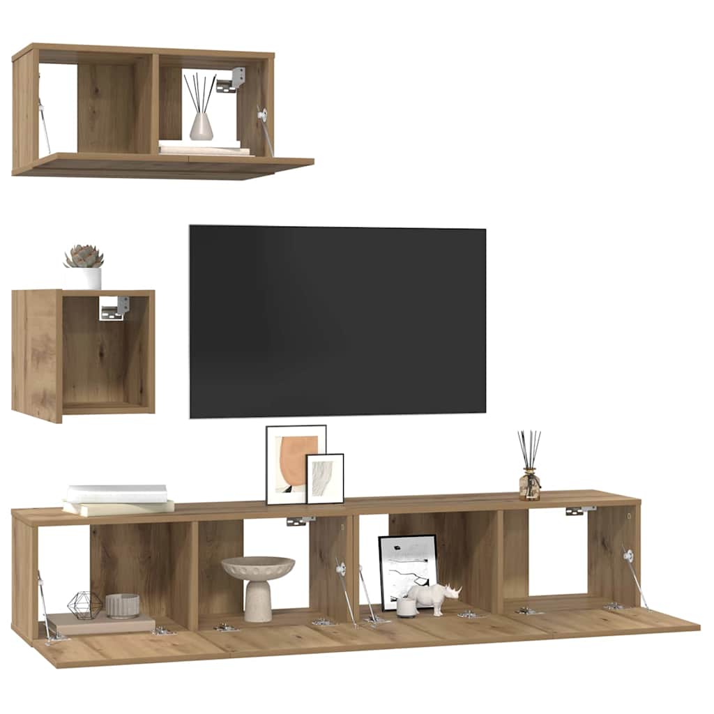 vidaXL Set dulap TV Pe perete 4 pcs stejar artizanal 80 x 30 x 30 cm vidaXL Set dulap TV Pe perete 4 pcs stejar artizanal 80 x 30 x 30 cm