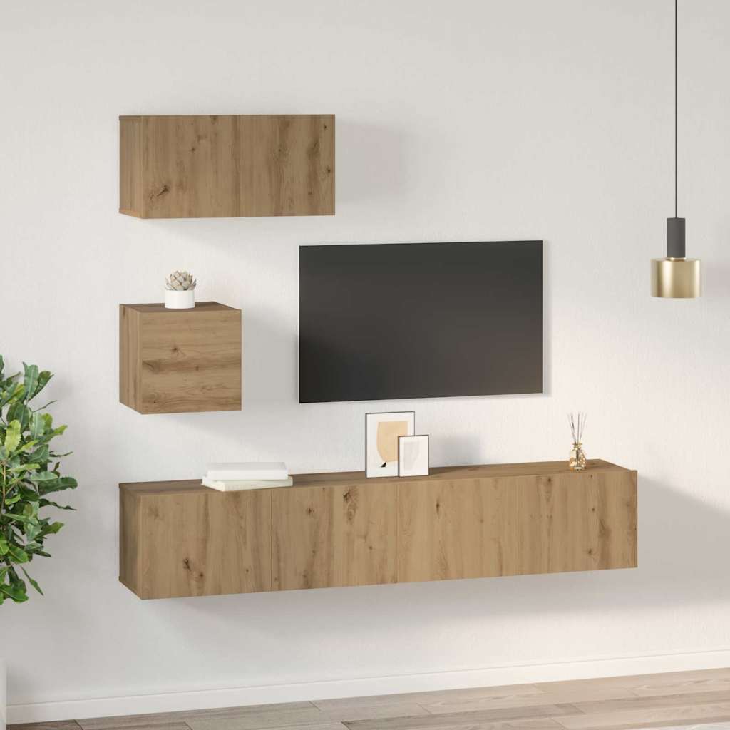 vidaXL Set dulap TV Pe perete 4 pcs stejar artizanal 80 x 30 x 30 cm vidaXL Set dulap TV Pe perete 4 pcs stejar artizanal 80 x 30 x 30 cm