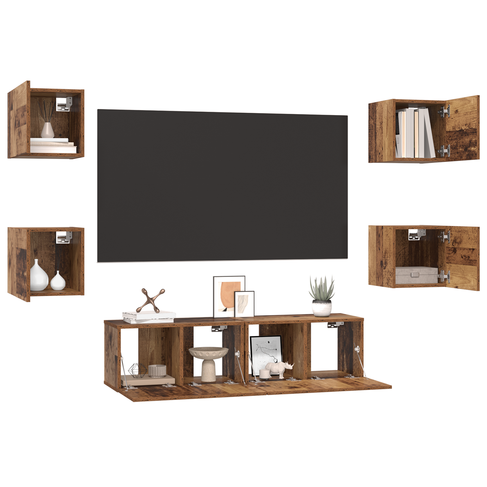 vidaXL Set comodă TV Pe perete 6 pcs Lemn vechi Mediu 120 x 30 x 30 cm vidaXL Set comodă TV Pe perete 6 pcs Lemn vechi Mediu 120 x 30 x 30 cm