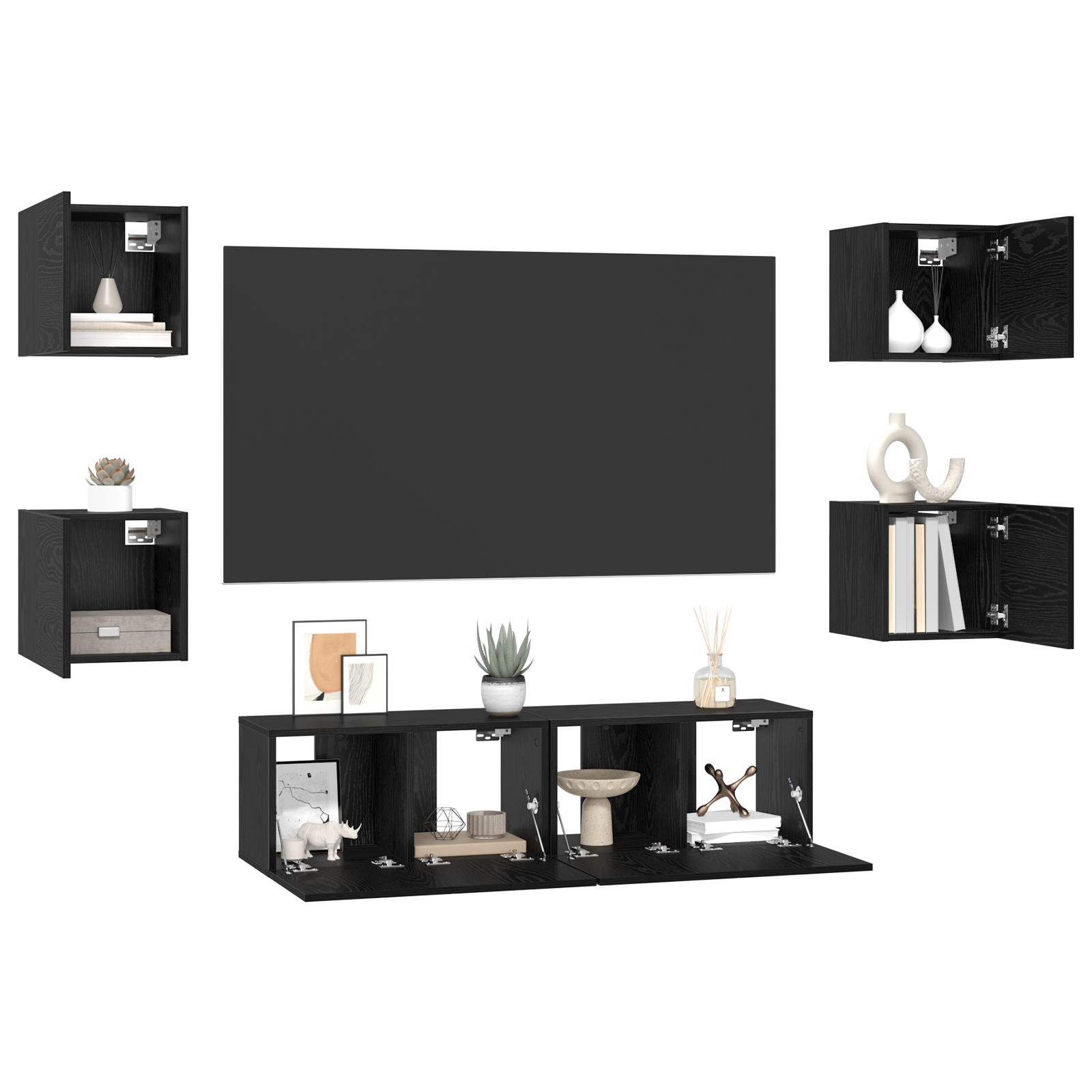 vidaXL Set comodă TV 6 pcs Stejar negru Mediu 120 x 30 x 30 cm vidaXL Set comodă TV 6 pcs Stejar negru Mediu 120 x 30 x 30 cm