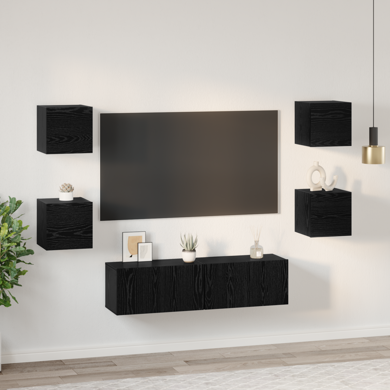 vidaXL Set comodă TV 6 pcs Stejar negru Mediu 120 x 30 x 30 cm vidaXL Set comodă TV 6 pcs Stejar negru Mediu 120 x 30 x 30 cm