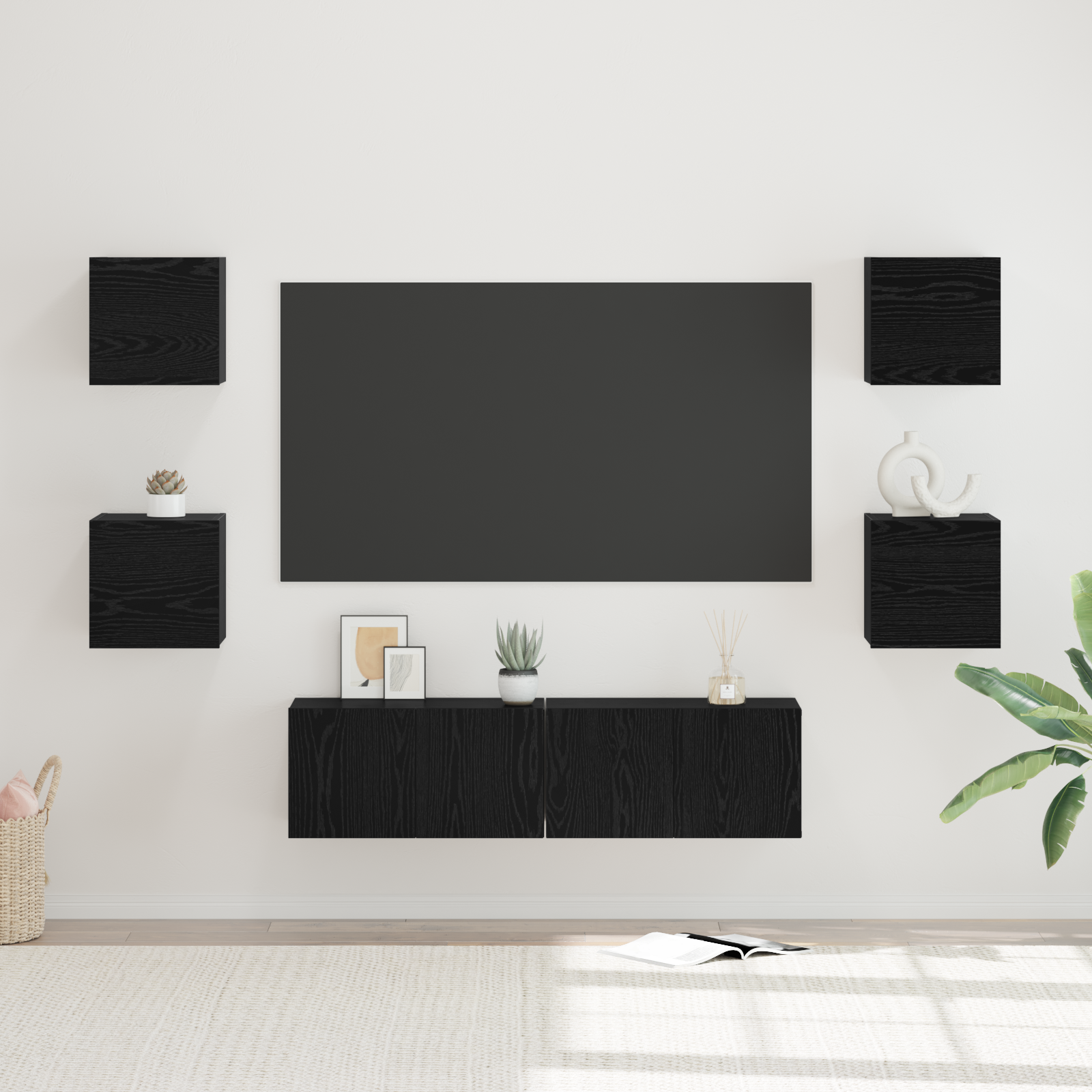 vidaXL Set comodă TV 6 pcs Stejar negru Mediu 120 x 30 x 30 cm vidaXL Set comodă TV 6 pcs Stejar negru Mediu 120 x 30 x 30 cm