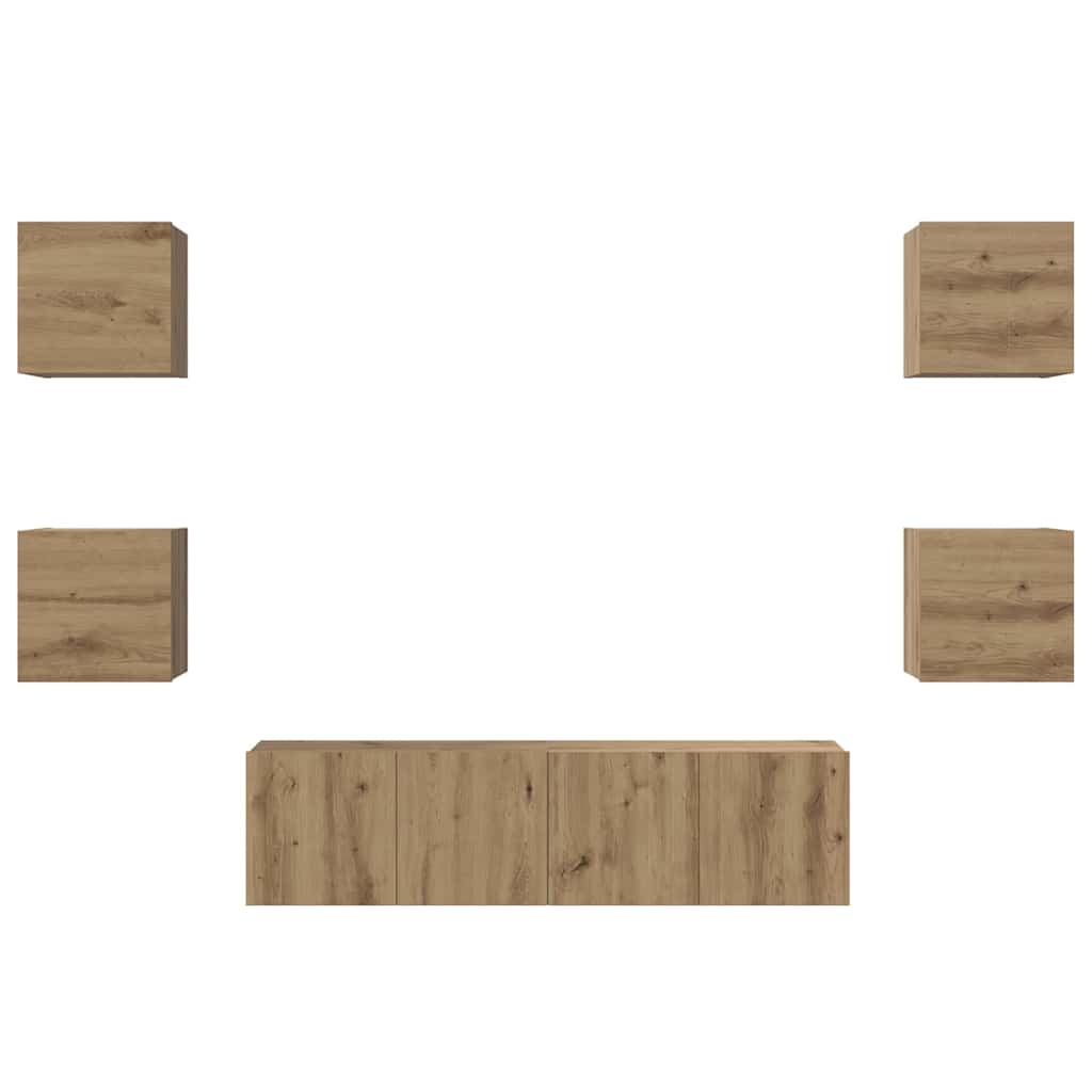 vidaXL Set comodă TV Pe perete 6 pcs stejar artizanal 60 x 30 x 30 cm vidaXL Set comodă TV Pe perete 6 pcs stejar artizanal 60 x 30 x 30 cm