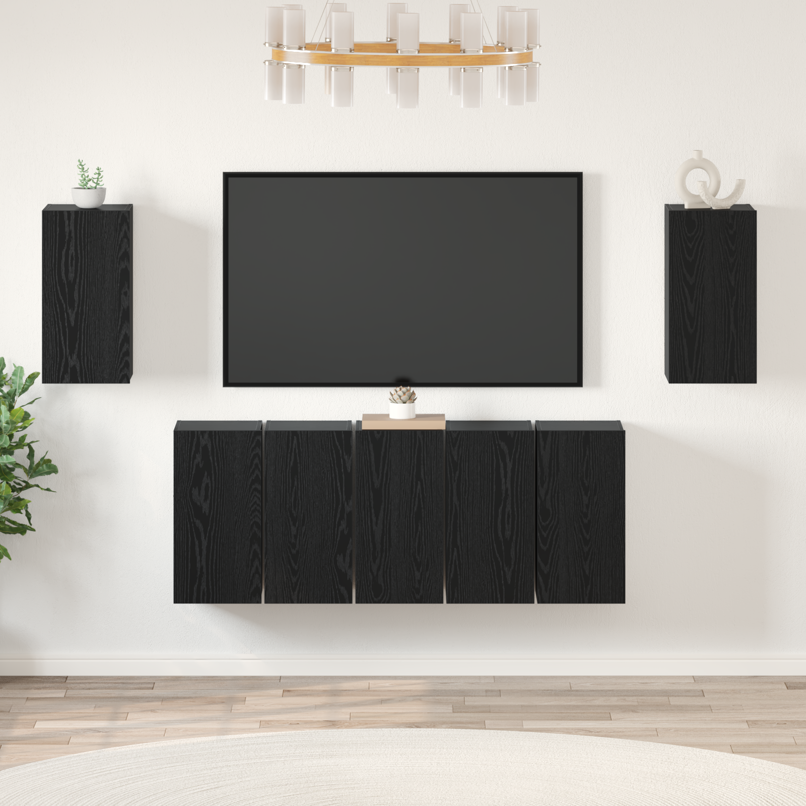 vidaXL Set comodă TV Pe perete 7 pcs Stejar negru 30.5 x 30 x 60 cm vidaXL Set comodă TV Pe perete 7 pcs Stejar negru 30.5 x 30 x 60 cm