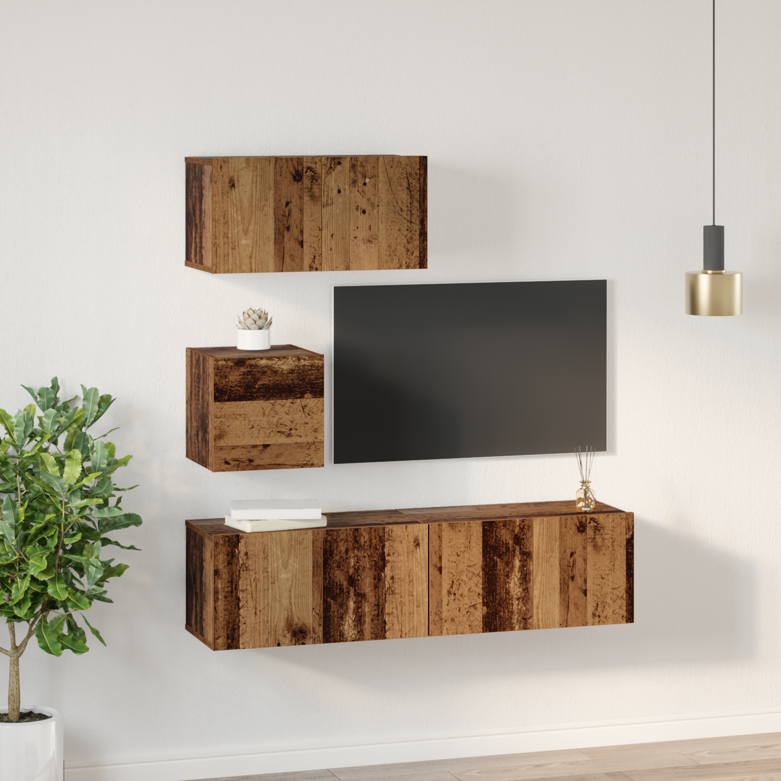 vidaXL Set comodă TV 4 pcs Lemn vechi 60 x 30 x 30 cm Lemn compozit vidaXL Set comodă TV 4 pcs Lemn vechi 60 x 30 x 30 cm Lemn compozit