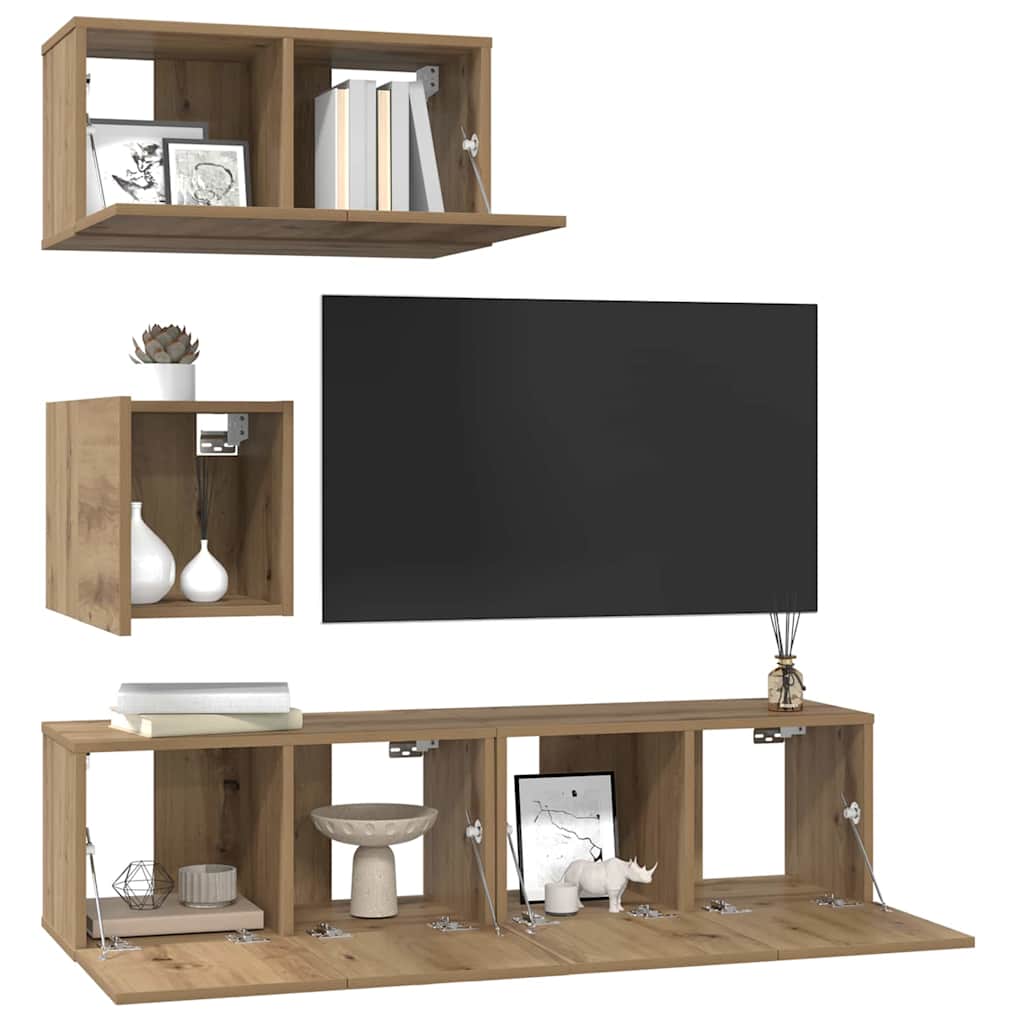 vidaXL Set comodă TV Pe perete 4 pcs stejar artizanal 60 x 30 x 30 cm vidaXL Set comodă TV Pe perete 4 pcs stejar artizanal 60 x 30 x 30 cm