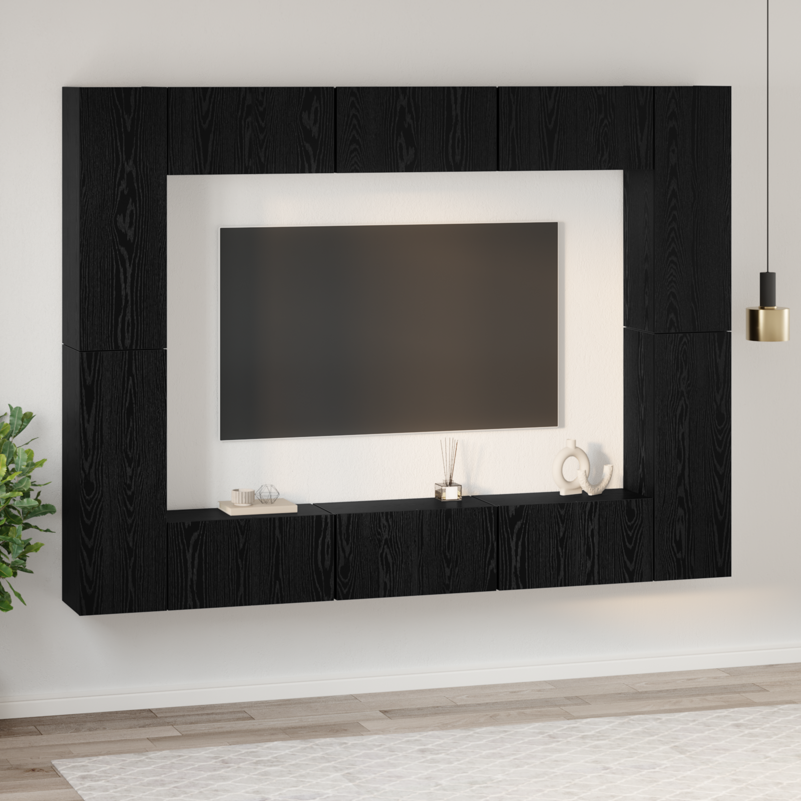 vidaXL Set comodă TV 10 pcs Stejar negru Mediu 30.5 x 30 x 90 cm vidaXL Set comodă TV 10 pcs Stejar negru Mediu 30.5 x 30 x 90 cm