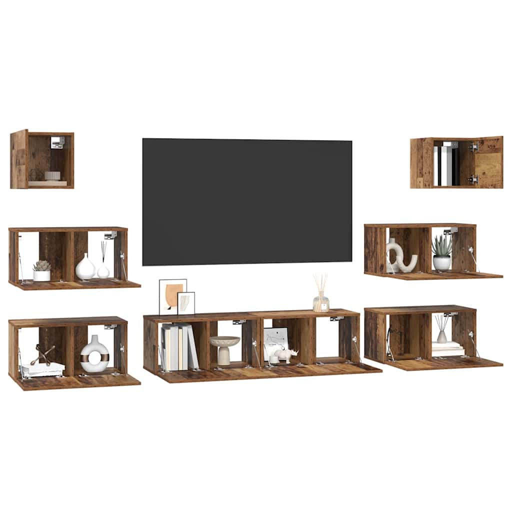 vidaXL Set comodă TV 8 pcs Lemn vechi 60 x 30 x 30 cm Lemn compozit vidaXL Set comodă TV 8 pcs Lemn vechi 60 x 30 x 30 cm Lemn compozit