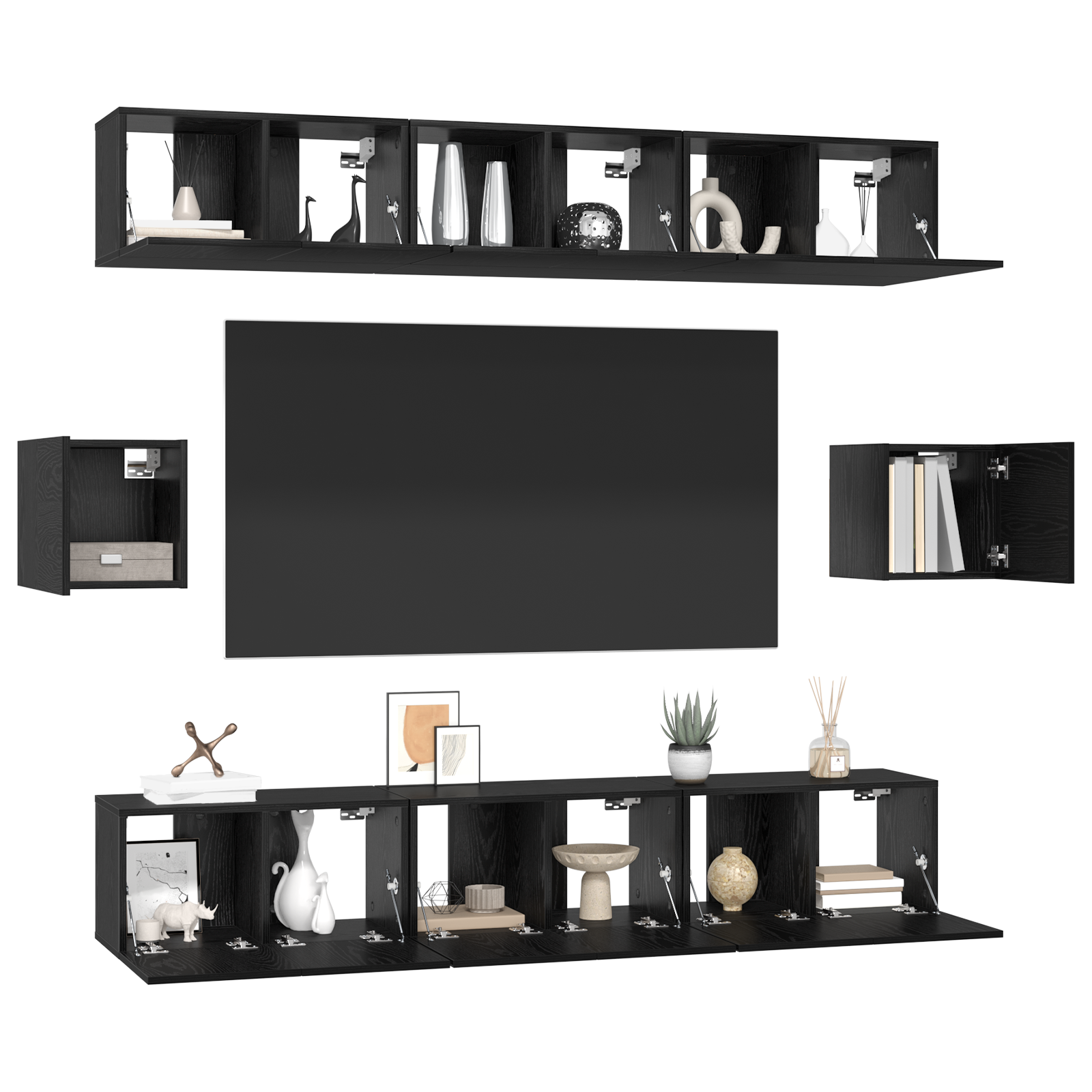vidaXL Set comodă TV 8 pcs Stejar negru 60 x 30 x 30 cm Lemn compozit vidaXL Set comodă TV 8 pcs Stejar negru 60 x 30 x 30 cm Lemn compozit