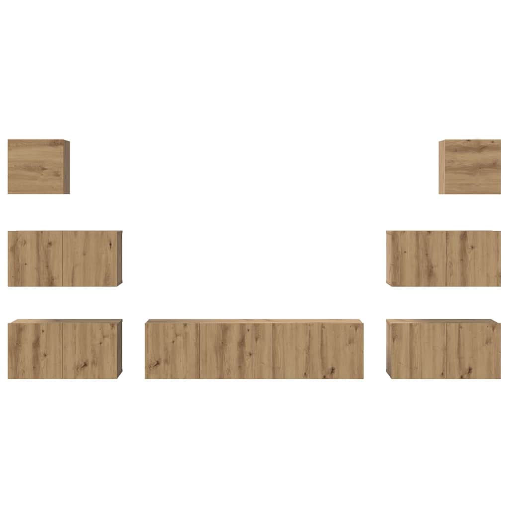 vidaXL Set comodă TV Pe perete 8 pcs stejar artizanal 60 x 30 x 30 cm vidaXL Set comodă TV Pe perete 8 pcs stejar artizanal 60 x 30 x 30 cm