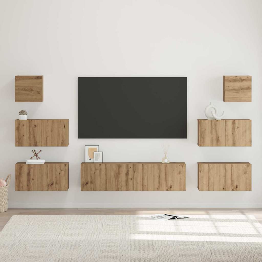 vidaXL Set comodă TV Pe perete 8 pcs stejar artizanal 60 x 30 x 30 cm vidaXL Set comodă TV Pe perete 8 pcs stejar artizanal 60 x 30 x 30 cm