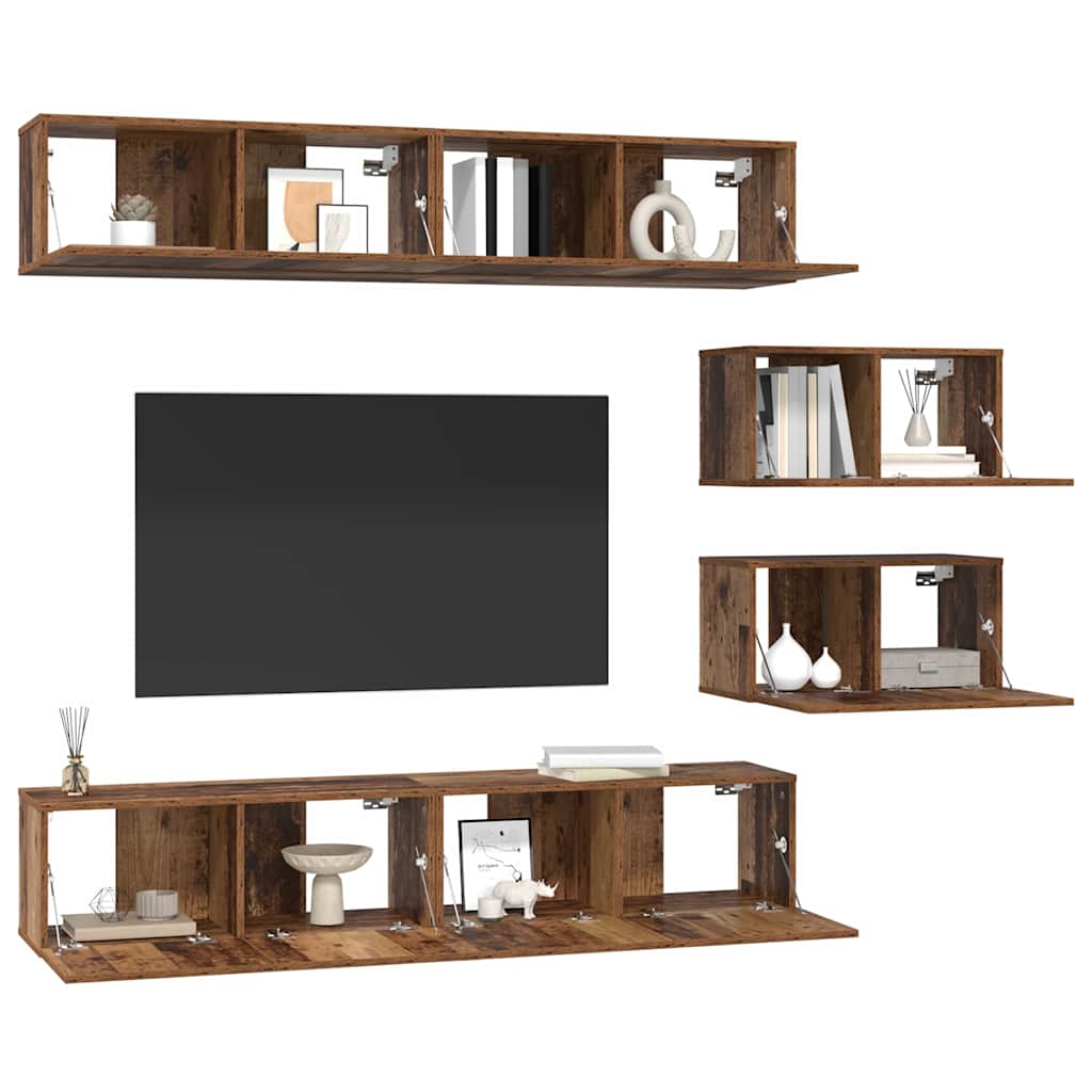 vidaXL Set dulap TV Pe perete 6 pcs Lemn vechi Mediu Lemn compozit vidaXL Set dulap TV Pe perete 6 pcs Lemn vechi Mediu Lemn compozit