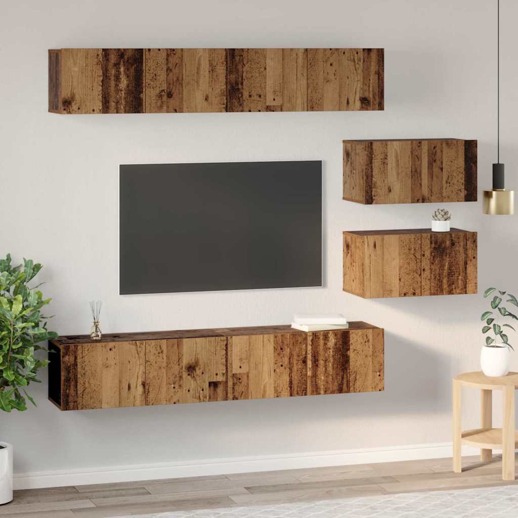 vidaXL Set dulap TV Pe perete 6 pcs Lemn vechi Mediu Lemn compozit vidaXL Set dulap TV Pe perete 6 pcs Lemn vechi Mediu Lemn compozit