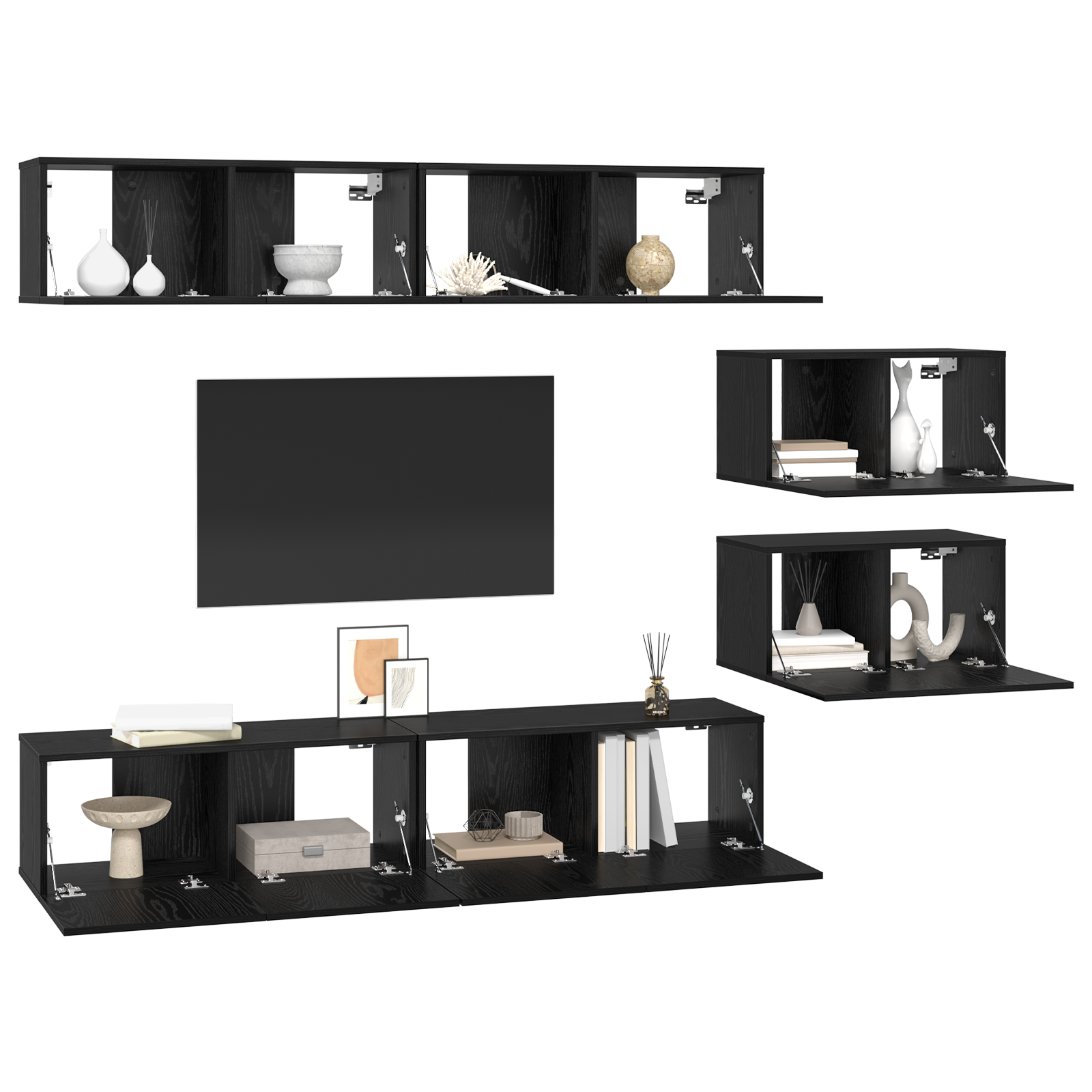 vidaXL Set comodă TV 6 pcs Stejar Negru 80 x 30 x 30.5 cm mic vidaXL Set comodă TV 6 pcs Stejar Negru 80 x 30 x 30.5 cm mic