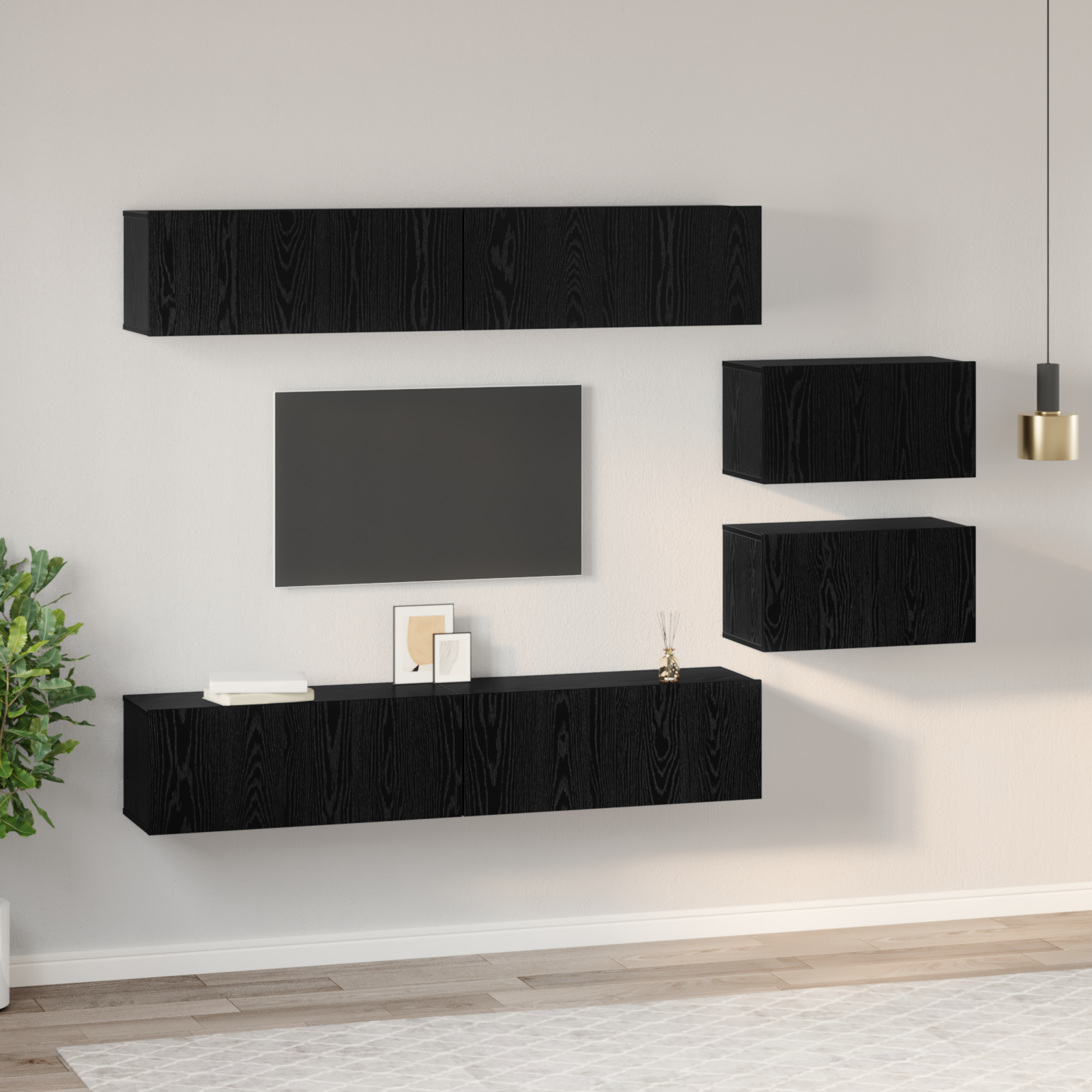 vidaXL Set comodă TV 6 pcs Stejar Negru 80 x 30 x 30.5 cm mic vidaXL Set comodă TV 6 pcs Stejar Negru 80 x 30 x 30.5 cm mic