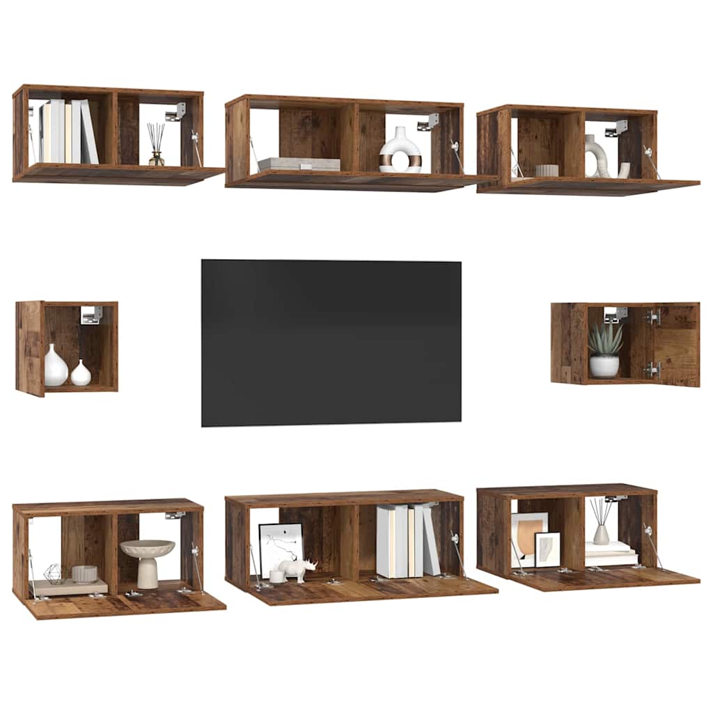 vidaXL Set dulap TV Pe perete 8 pcs Lemn vechi Lemn compozit vidaXL Set dulap TV Pe perete 8 pcs Lemn vechi Lemn compozit