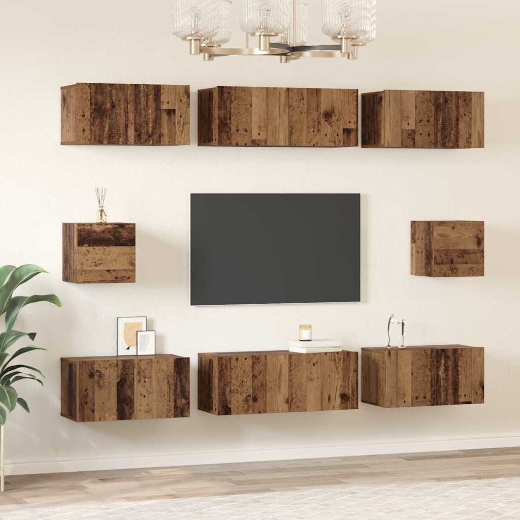 vidaXL Set dulap TV Pe perete 8 pcs Lemn vechi Lemn compozit vidaXL Set dulap TV Pe perete 8 pcs Lemn vechi Lemn compozit