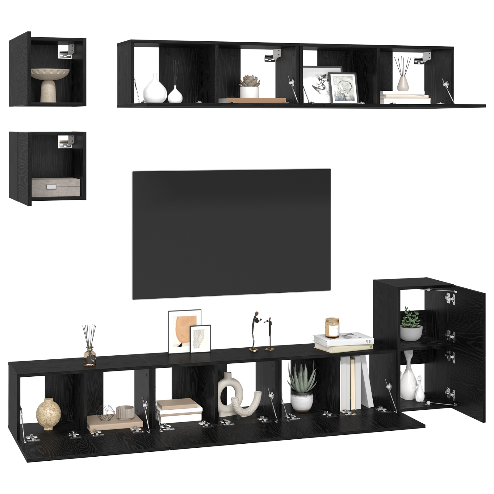 vidaXL Set comodă TV Pe perete 8 pcs Stejar Negru Lemn compozit vidaXL Set comodă TV Pe perete 8 pcs Stejar Negru Lemn compozit