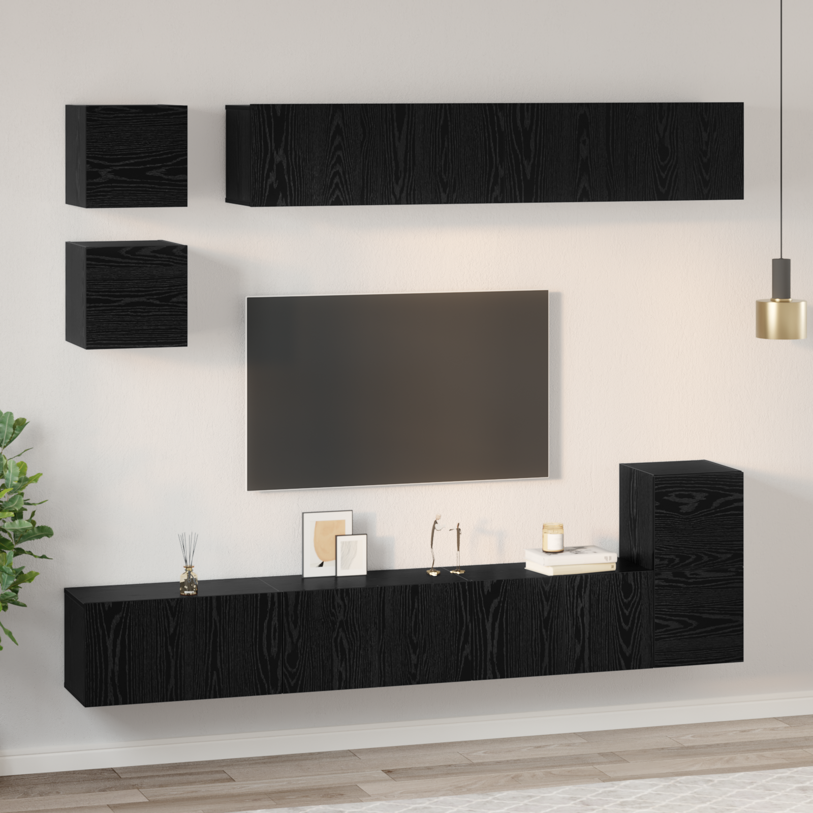 vidaXL Set comodă TV Pe perete 8 pcs Stejar Negru Lemn compozit vidaXL Set comodă TV Pe perete 8 pcs Stejar Negru Lemn compozit