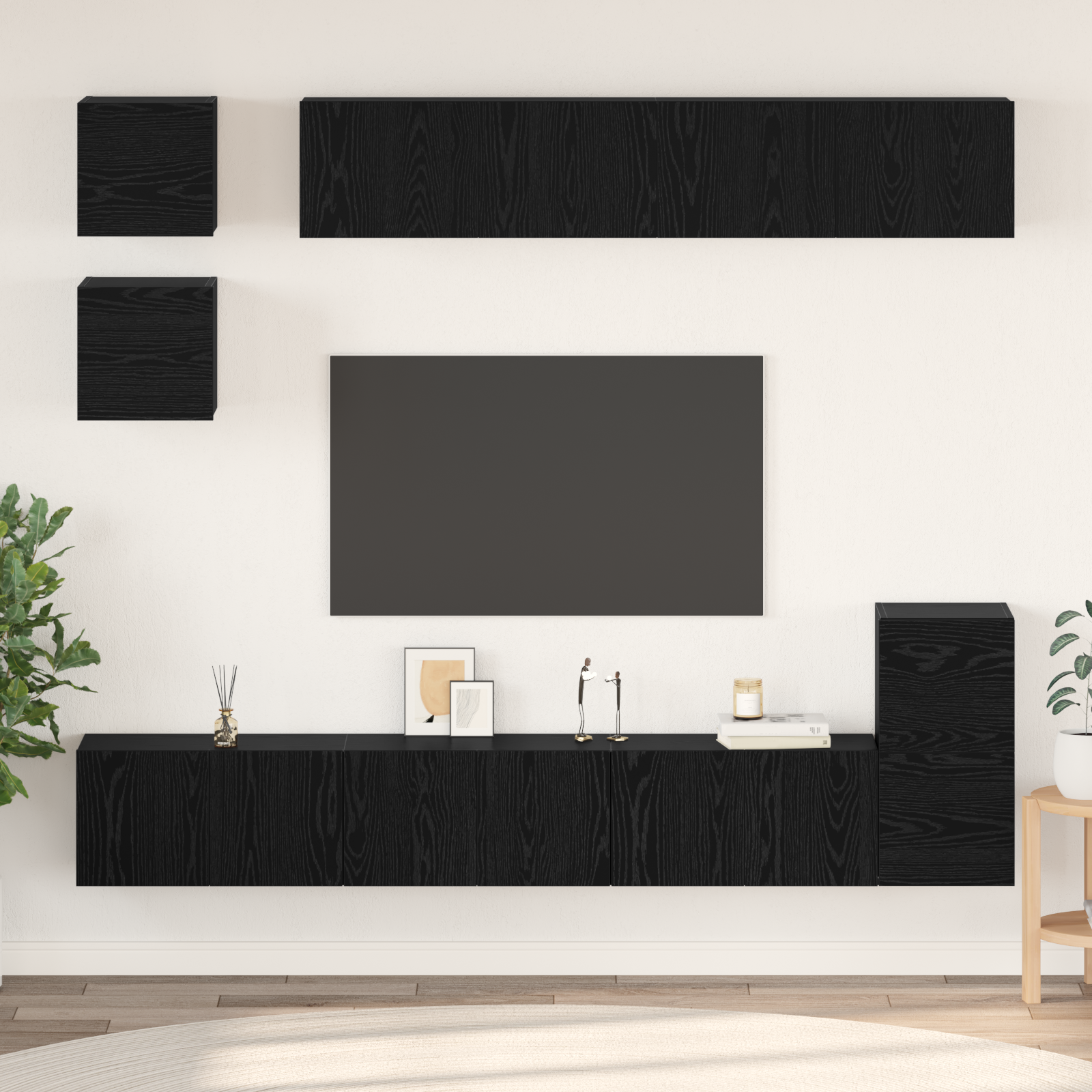vidaXL Set comodă TV Pe perete 8 pcs Stejar Negru Lemn compozit vidaXL Set comodă TV Pe perete 8 pcs Stejar Negru Lemn compozit