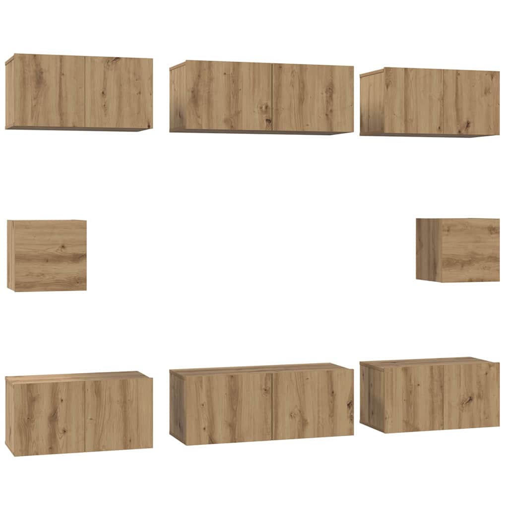 vidaXL Set dulap TV Pe perete 8 pcs stejar artizanal Lemn compozit vidaXL Set dulap TV Pe perete 8 pcs stejar artizanal Lemn compozit