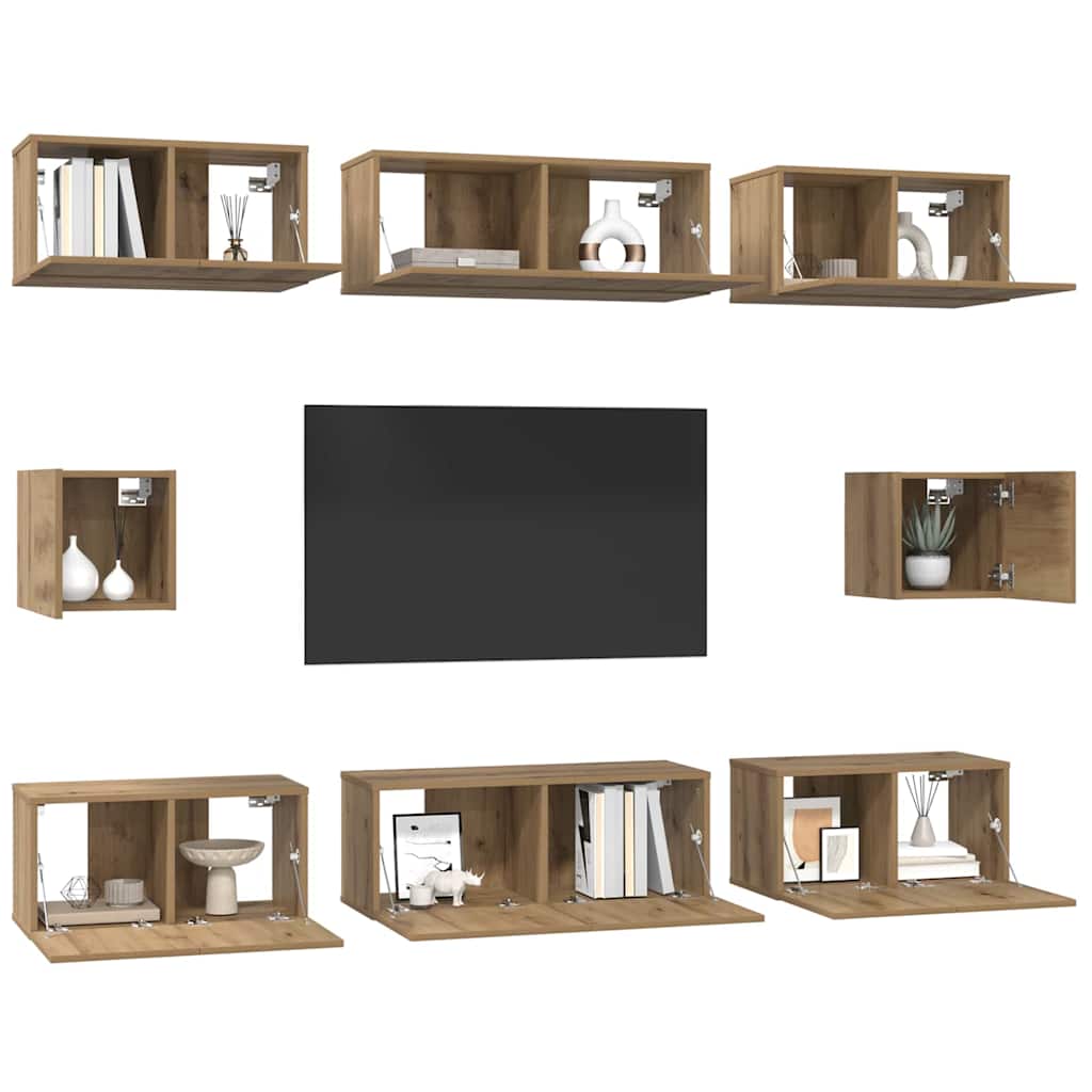 vidaXL Set dulap TV Pe perete 8 pcs stejar artizanal Lemn compozit vidaXL Set dulap TV Pe perete 8 pcs stejar artizanal Lemn compozit