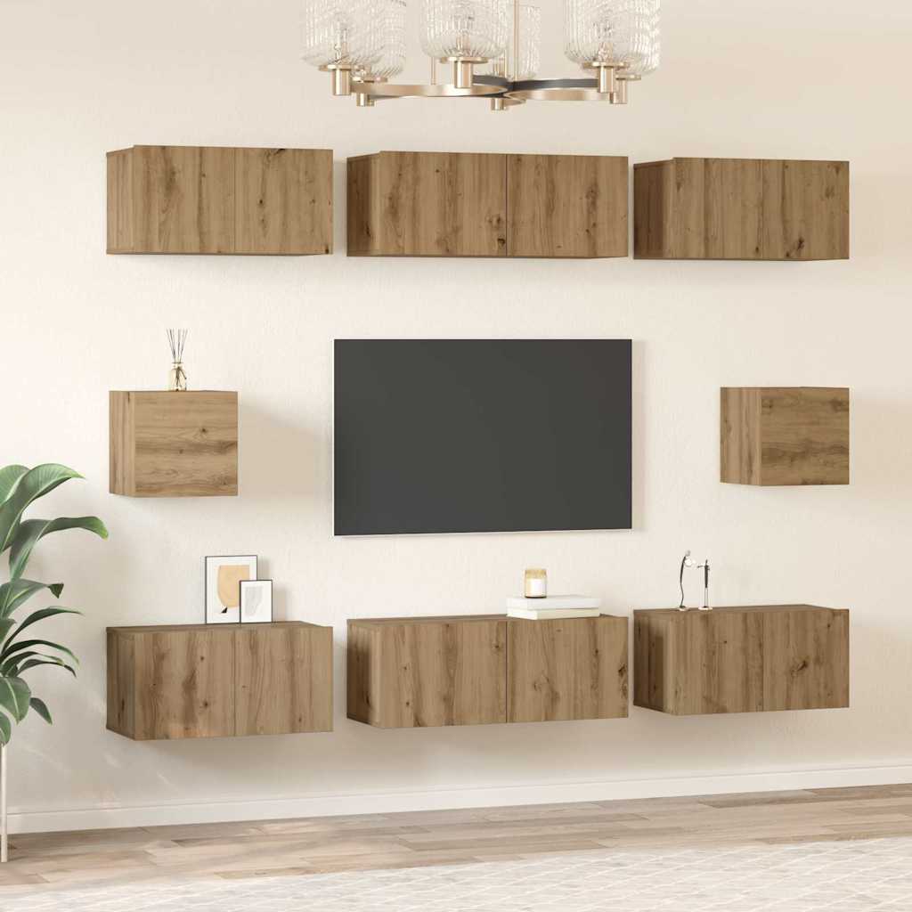 vidaXL Set dulap TV Pe perete 8 pcs stejar artizanal Lemn compozit vidaXL Set dulap TV Pe perete 8 pcs stejar artizanal Lemn compozit