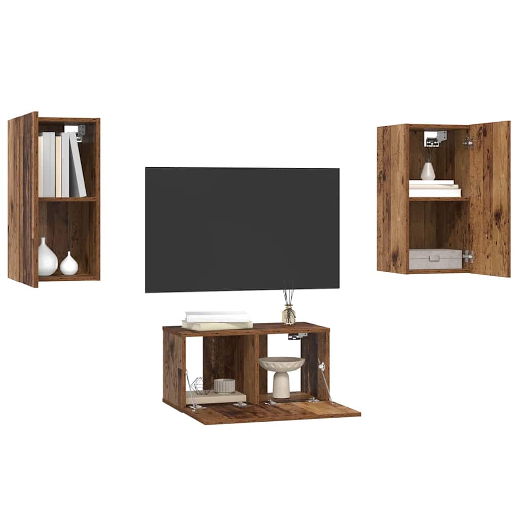 vidaXL Set comodă TV 3 pcs Lemn vechi 60 x 30 x 30 cm Lemn compozit vidaXL Set comodă TV 3 pcs Lemn vechi 60 x 30 x 30 cm Lemn compozit