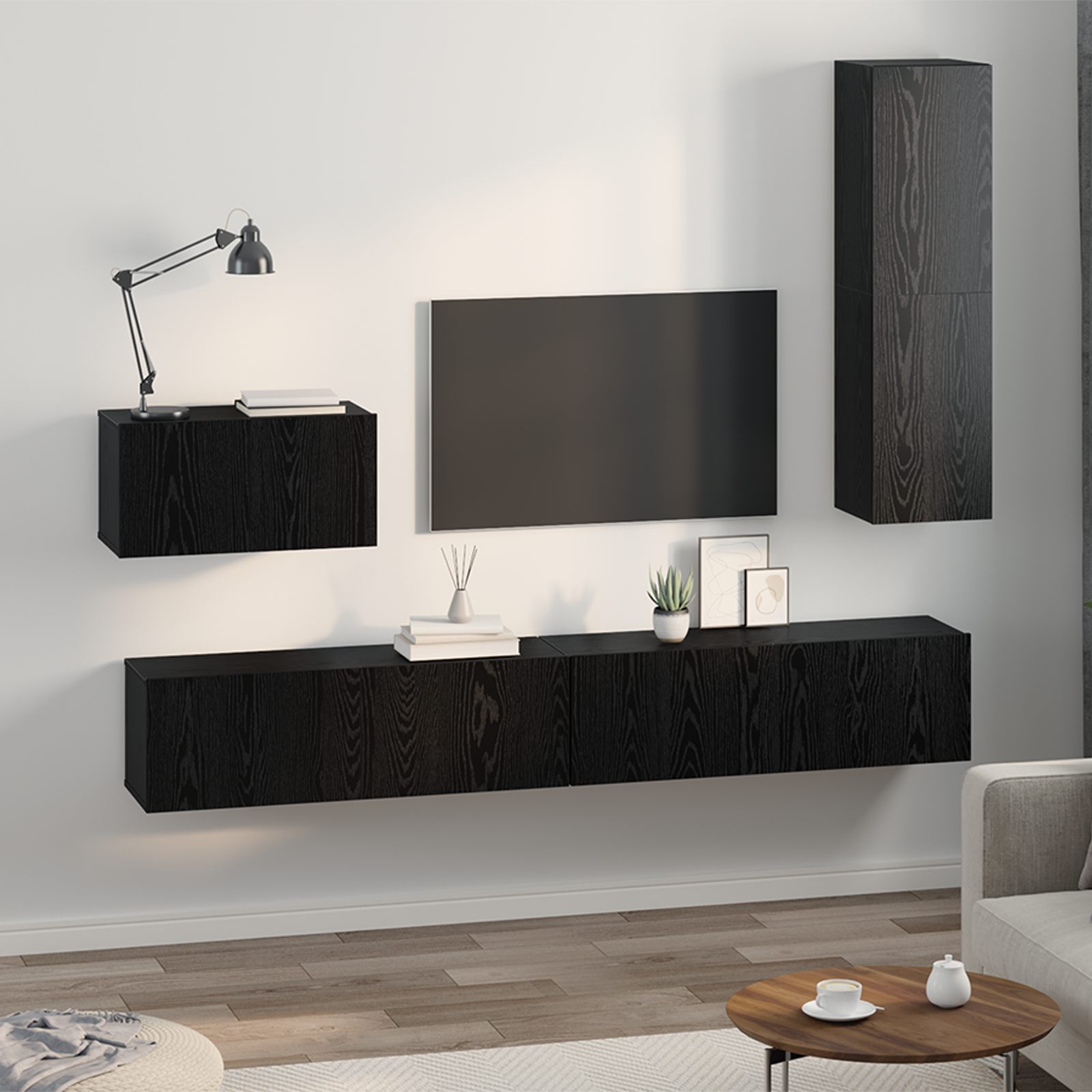 vidaXL Dulap pentru TV pe Perete 4 pcs Stejar negru 200 x 30 x 30 cm