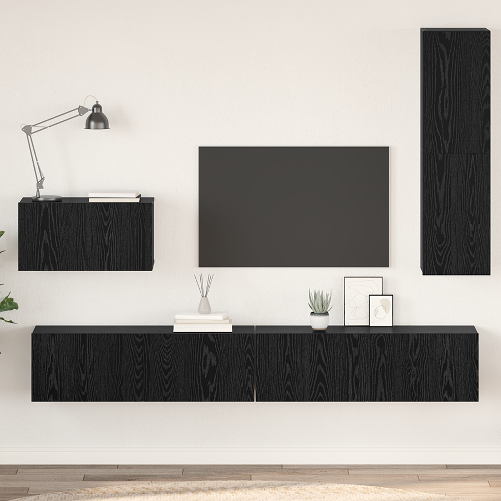 vidaXL Dulap pentru TV pe Perete 4 pcs Stejar negru 200 x 30 x 30 cm