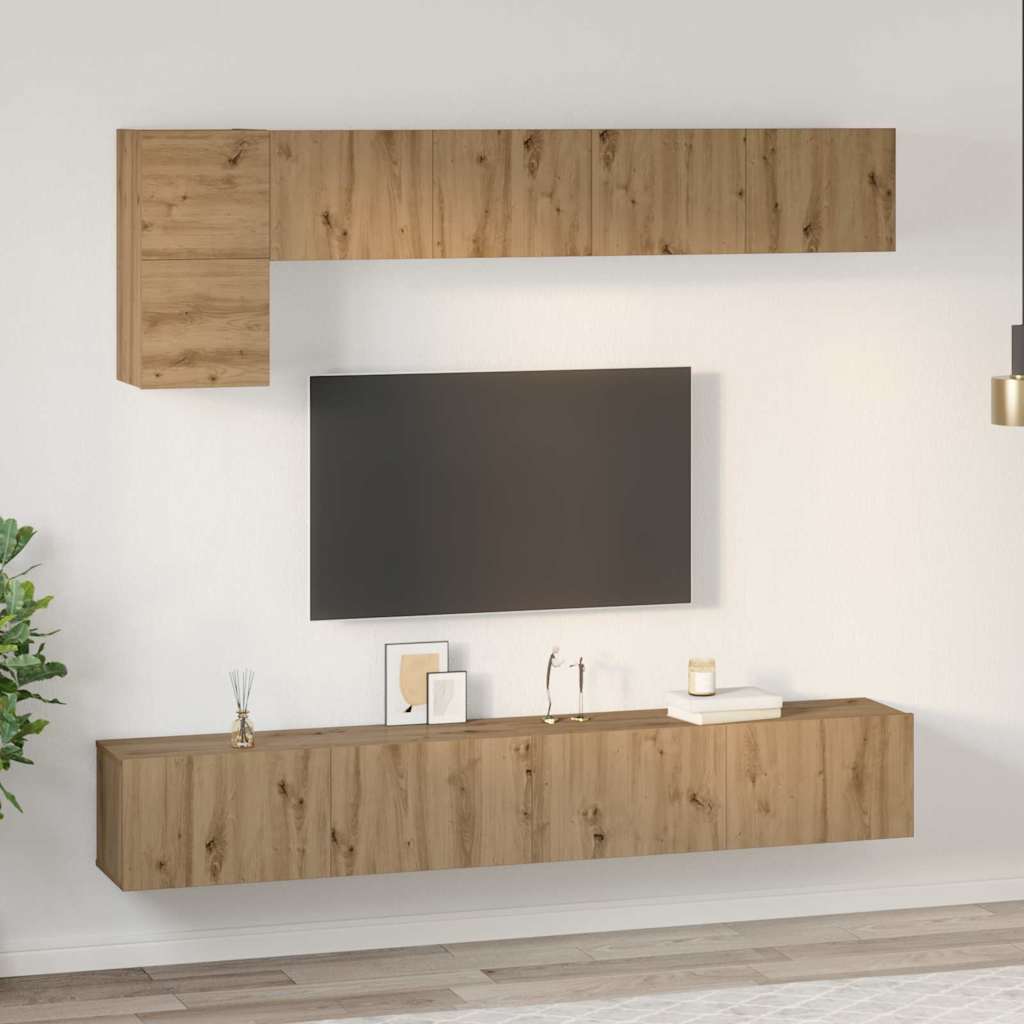 vidaXL Set comodă TV Pe perete 5 pcs stejar artizanal 100 x 30 x 30 cm vidaXL Set comodă TV Pe perete 5 pcs stejar artizanal 100 x 30 x 30 cm