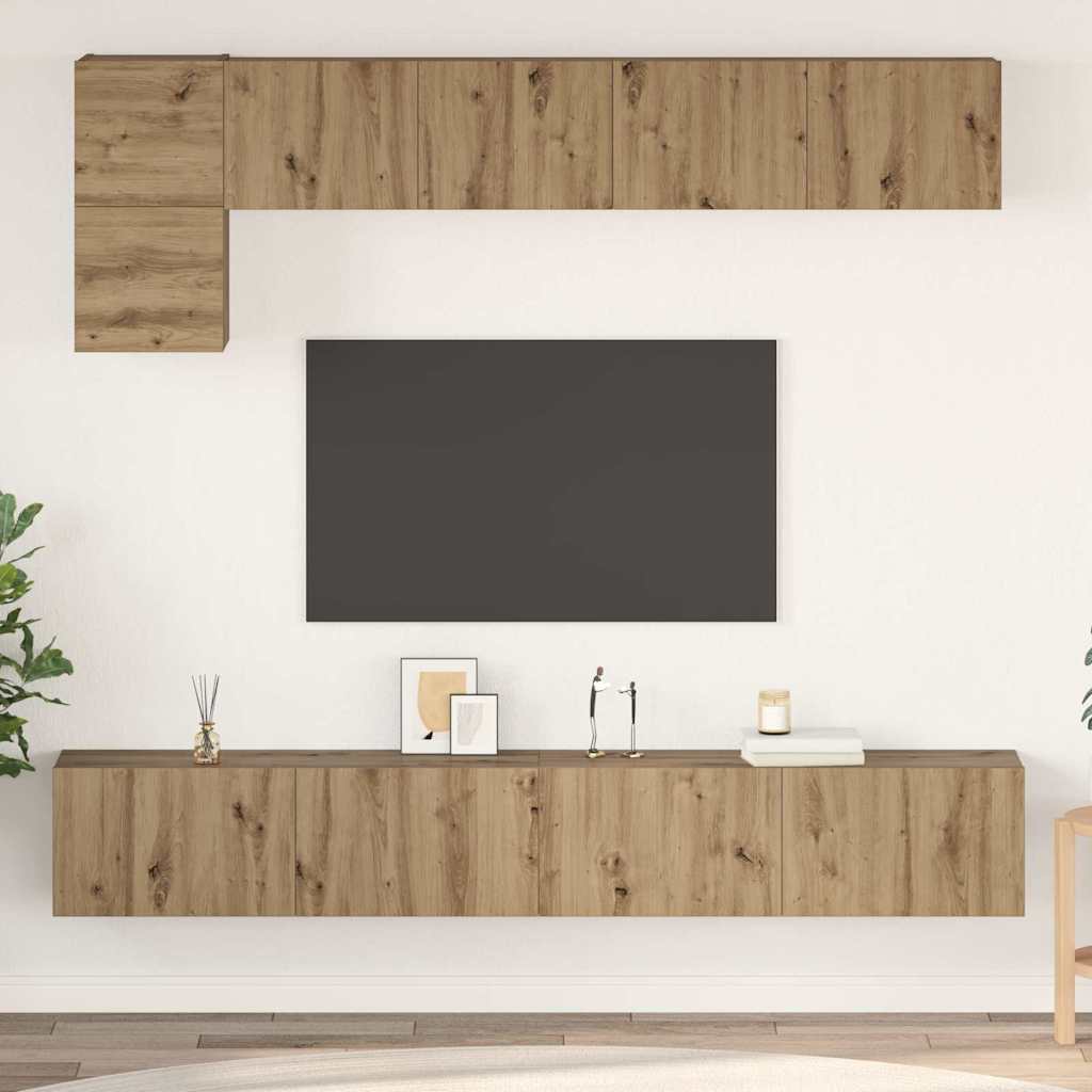 vidaXL Set comodă TV Pe perete 5 pcs stejar artizanal 100 x 30 x 30 cm vidaXL Set comodă TV Pe perete 5 pcs stejar artizanal 100 x 30 x 30 cm