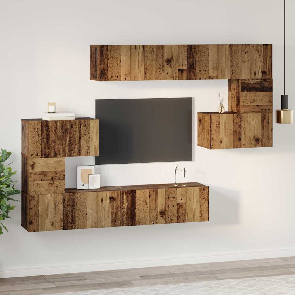 vidaXL Set comodă TV 8 pcs Lemn vechi 80 x 30 x 30 cm Lemn compozit vidaXL Set comodă TV 8 pcs Lemn vechi 80 x 30 x 30 cm Lemn compozit