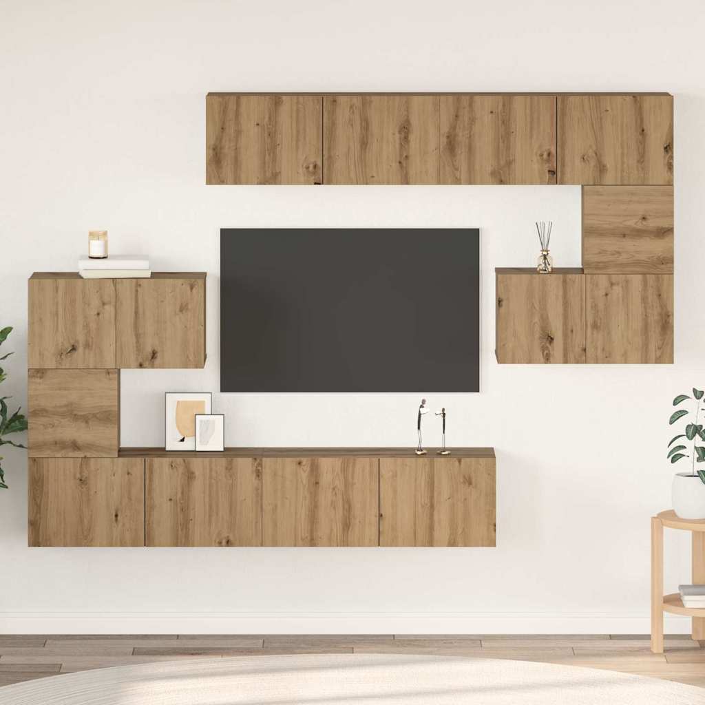 vidaXL Set comodă TV Pe perete 8 pcs stejar artizanal 80 x 30 x 30 cm vidaXL Set comodă TV Pe perete 8 pcs stejar artizanal 80 x 30 x 30 cm