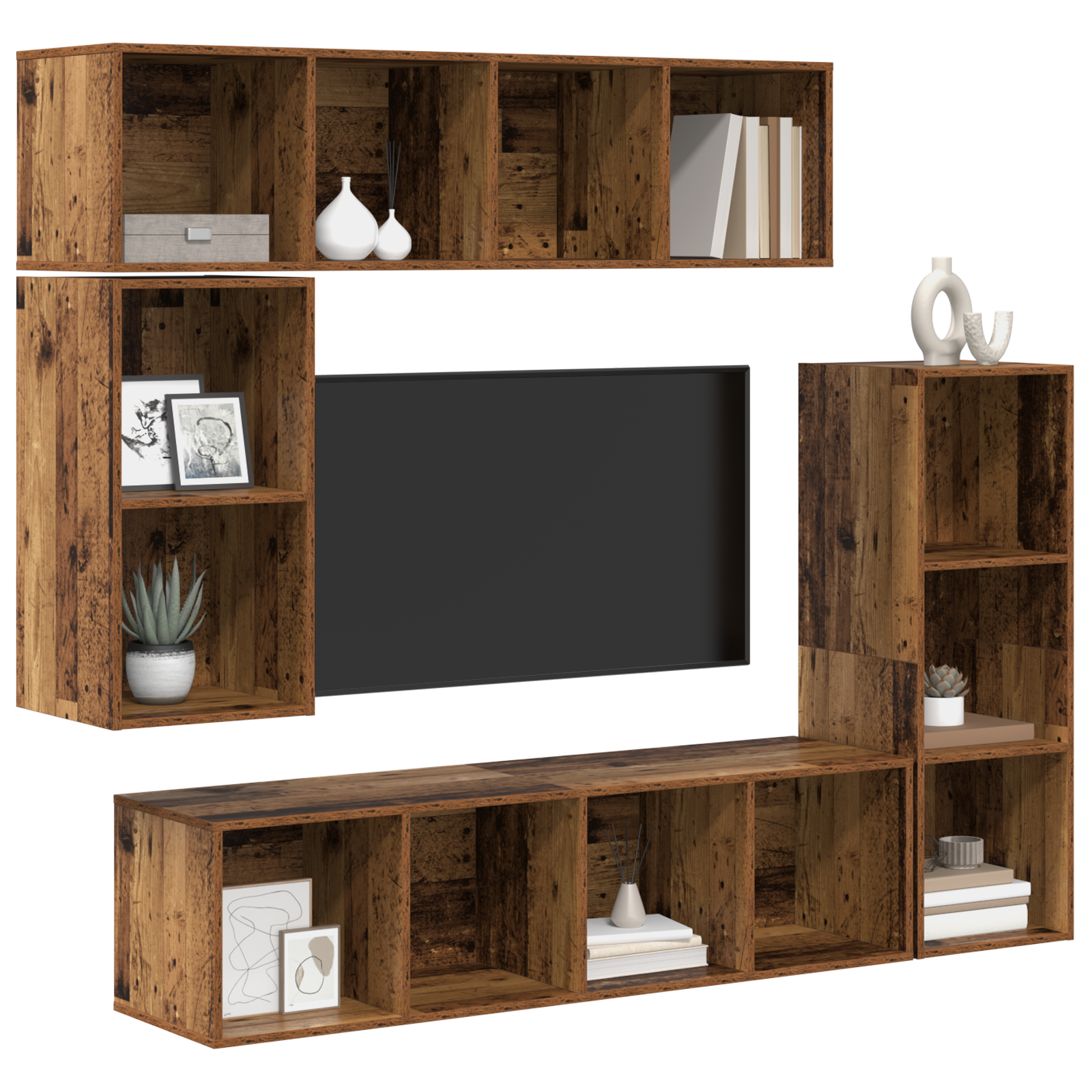 vidaXL Set comodă TV 4 pcs Lemn vechi 37 x 37 x 142.5 cm Lemn compozit vidaXL Set comodă TV 4 pcs Lemn vechi 37 x 37 x 142.5 cm Lemn compozit