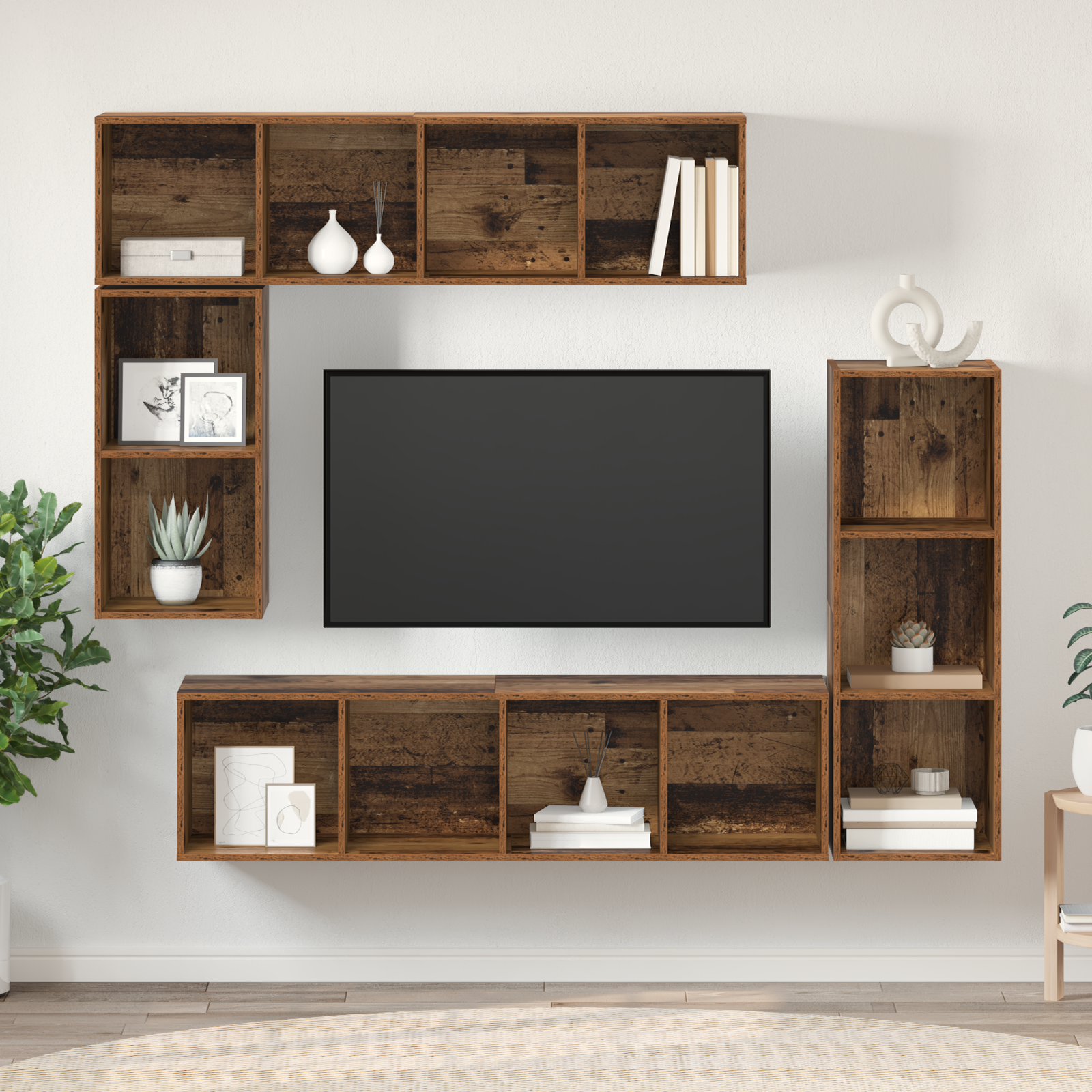 vidaXL Set comodă TV 4 pcs Lemn vechi 37 x 37 x 142.5 cm Lemn compozit vidaXL Set comodă TV 4 pcs Lemn vechi 37 x 37 x 142.5 cm Lemn compozit