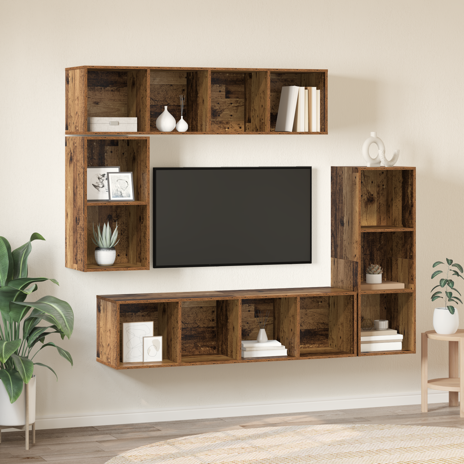 vidaXL Set comodă TV 4 pcs Lemn vechi 37 x 37 x 142.5 cm Lemn compozit vidaXL Set comodă TV 4 pcs Lemn vechi 37 x 37 x 142.5 cm Lemn compozit